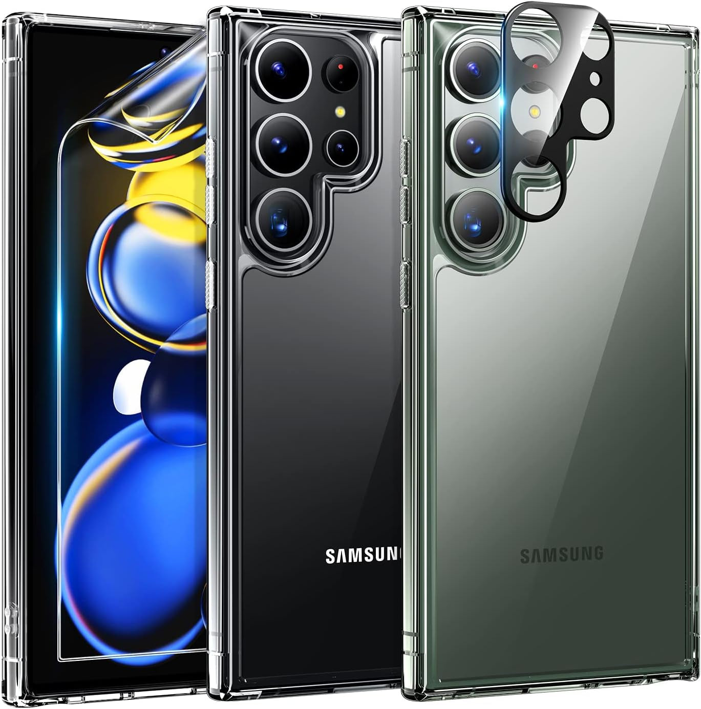 TAURI [5 in 1] Shockproof Designed for Samsung Galaxy S22 Case 5G 6.1 Inch, with 2 Pack Tempered Glass Screen Protector + 2 Pack Camera Lens Protector [Military Grade Protection] Slim Thin Cover  TAURI Clear S23 Ultra-6.8 Inch 