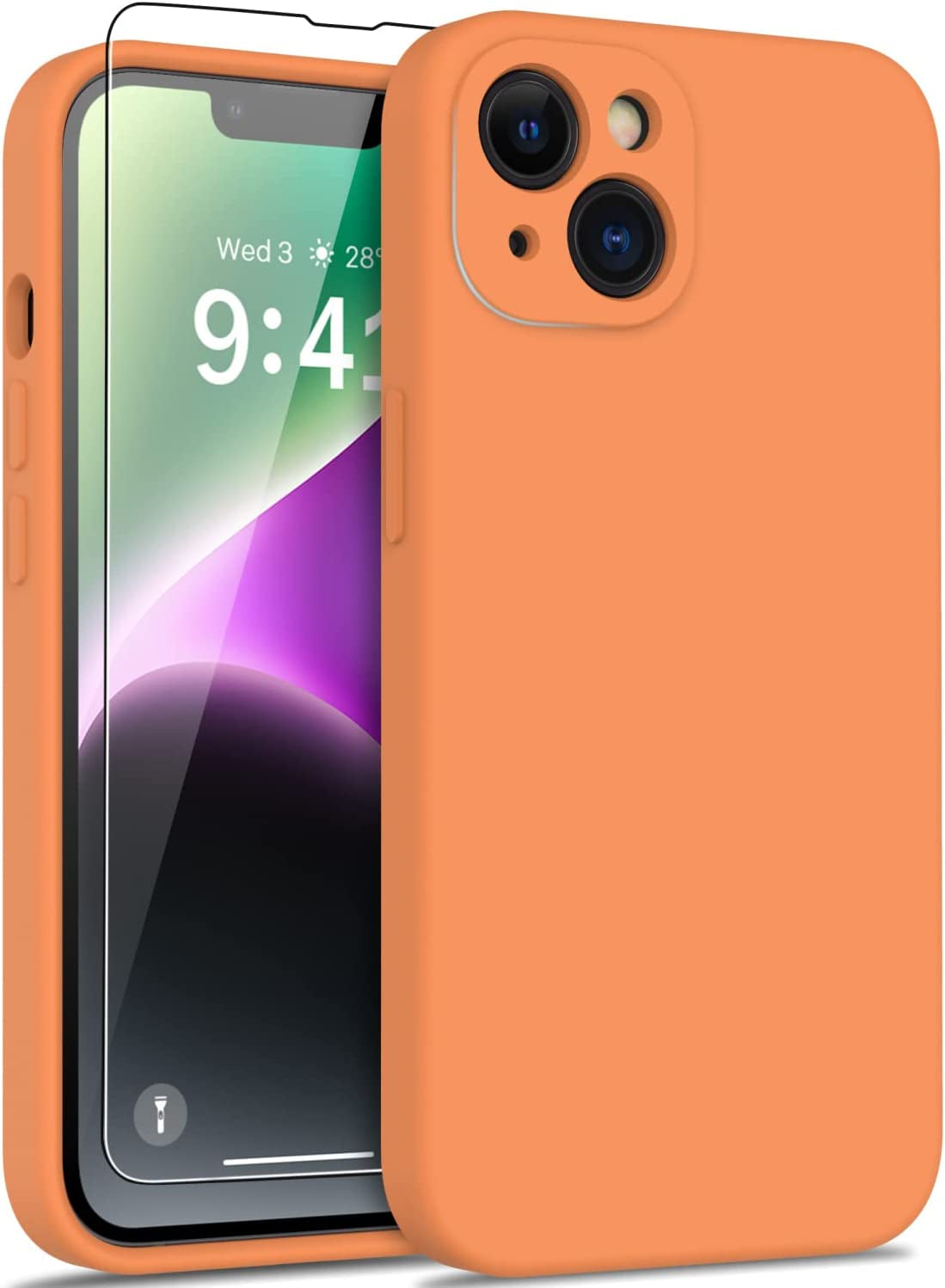 DEENAKIN Iphone 14 Case with Screen Protector,Enhanced Camera Cover,Passing 16Ft Drop Tested Soft Silicone Gel Rubber,Slim Fit Protective Phone Case for Iphone 14 6.1" Ash Grey  DEENAKIN Papaya Orange  