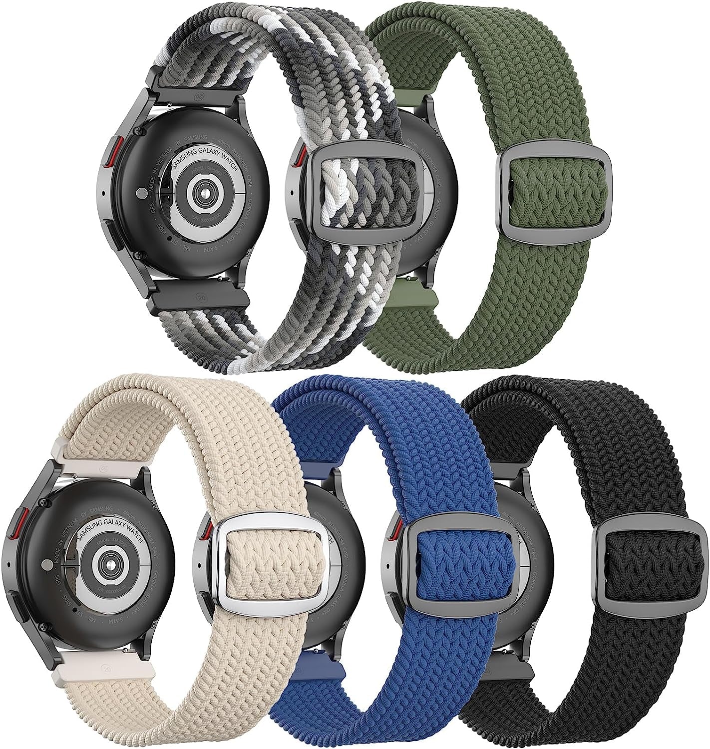 5 Pack Stretchy Nylon Watch Bands Compatible with Samsung Galaxy Watch Active 2 Bands 40Mm 44Mm/ Galaxy Watch 4 Band/Watch 4 Classic Band 42Mm 46Mm, 20Mm Watch Band for Galaxy Watch 3 Band  GrTrees   