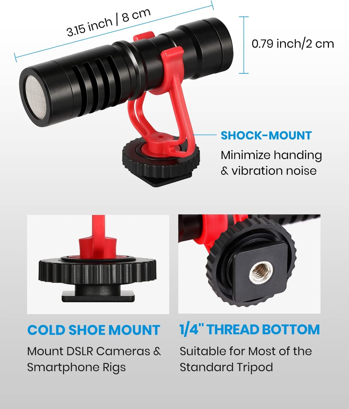 Moukey MCM-1 Video Microphone, Camera Microphone with Shock Mount, Windshield, Professional Vlogging Kit for Iphone, Android Smartphone, DSLR Camera & Camcorder, Battery-Free Shotgun Mic  Moukey   