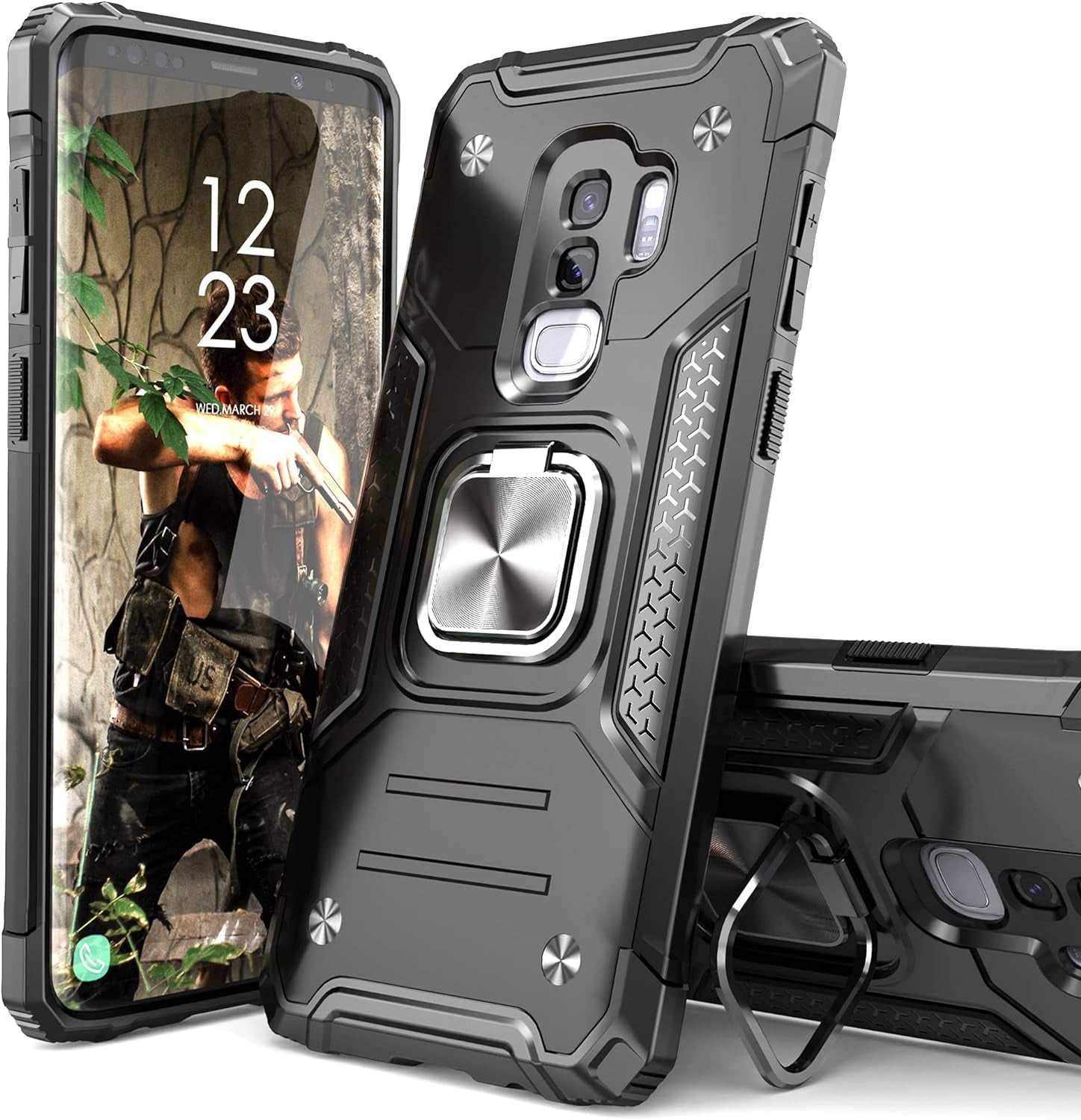 Idystar Galaxy S9 plus Case, Hybrid Drop Test Cover with Car Mount Kickstand Slim Fit Shockproof Protective Phone Case for Samsung Galaxy S9 Plus, Red  IDYStar Black  