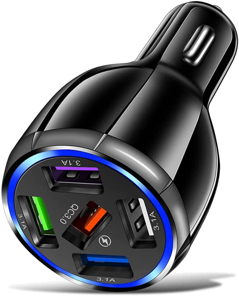 5-Port USB Fast Car Charger, QC3.0 Fast Charging Car Charger Adapter, 5 Multi Port Cigarette Lighter USB Charger, Car Phone Charger Compatible with Iphone/Android/Samsung Galaxy S10 S9 plus and More  Wekttznol/XAYVG   