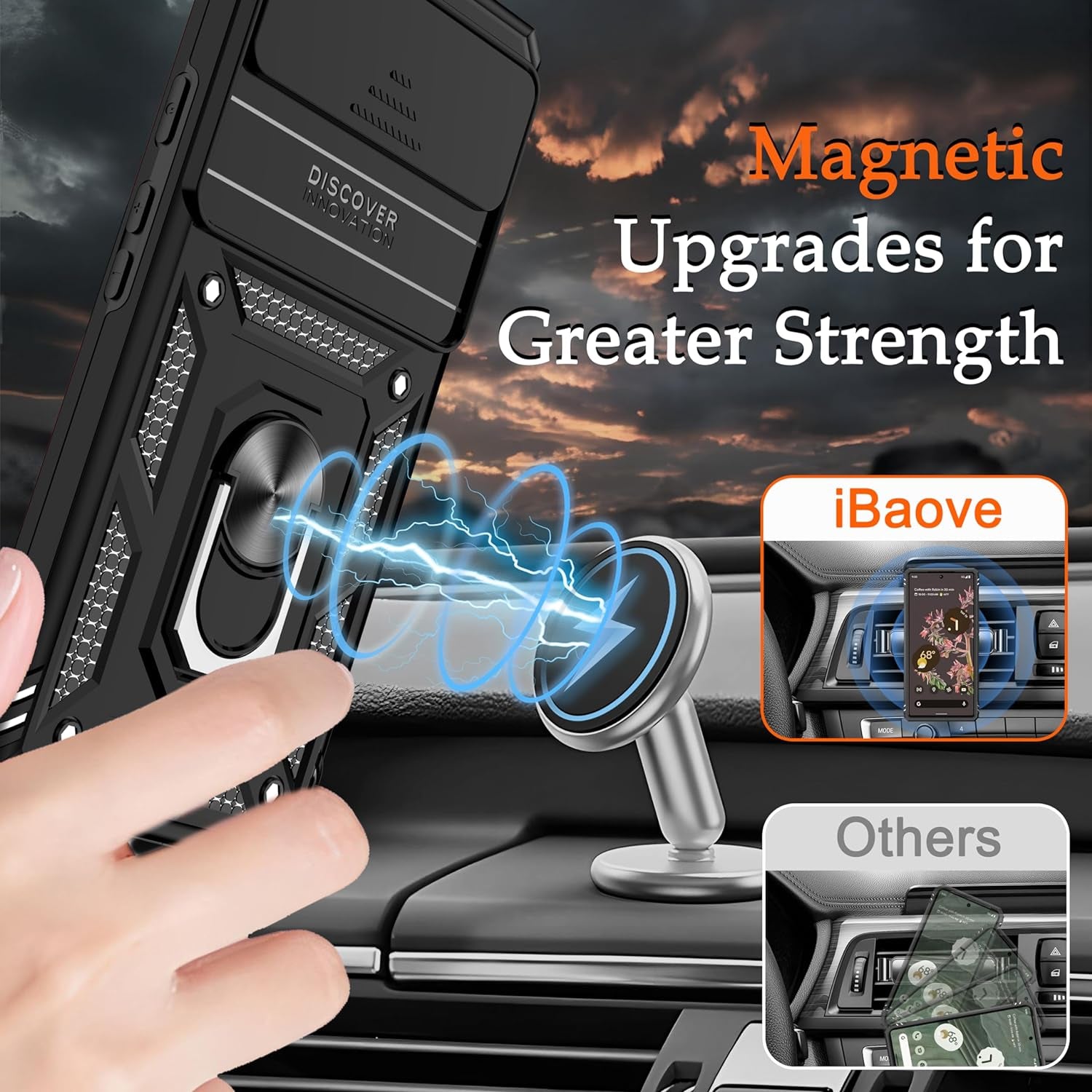 Ibaove for Google Pixel 6 Case with Slide Camera Cover+2 HD Screen Protector, [Military Grade] Shockproof Phone Case with Ring Kickstand for Google Pixel 6 Phone, Black  iBaove   