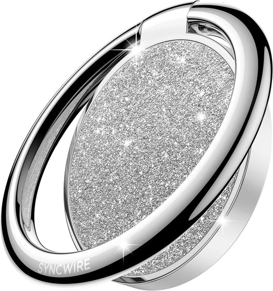 Syncwire Cell Phone Ring Holder Stand, Bling Bling Finger Ring Kickstand 360° Rotation Sparkle Phone Grip for Magnetic Car Mount Compatible with Iphone,Samsung,Pixel, All Smartphones - Glitter Silver  Syncwire   