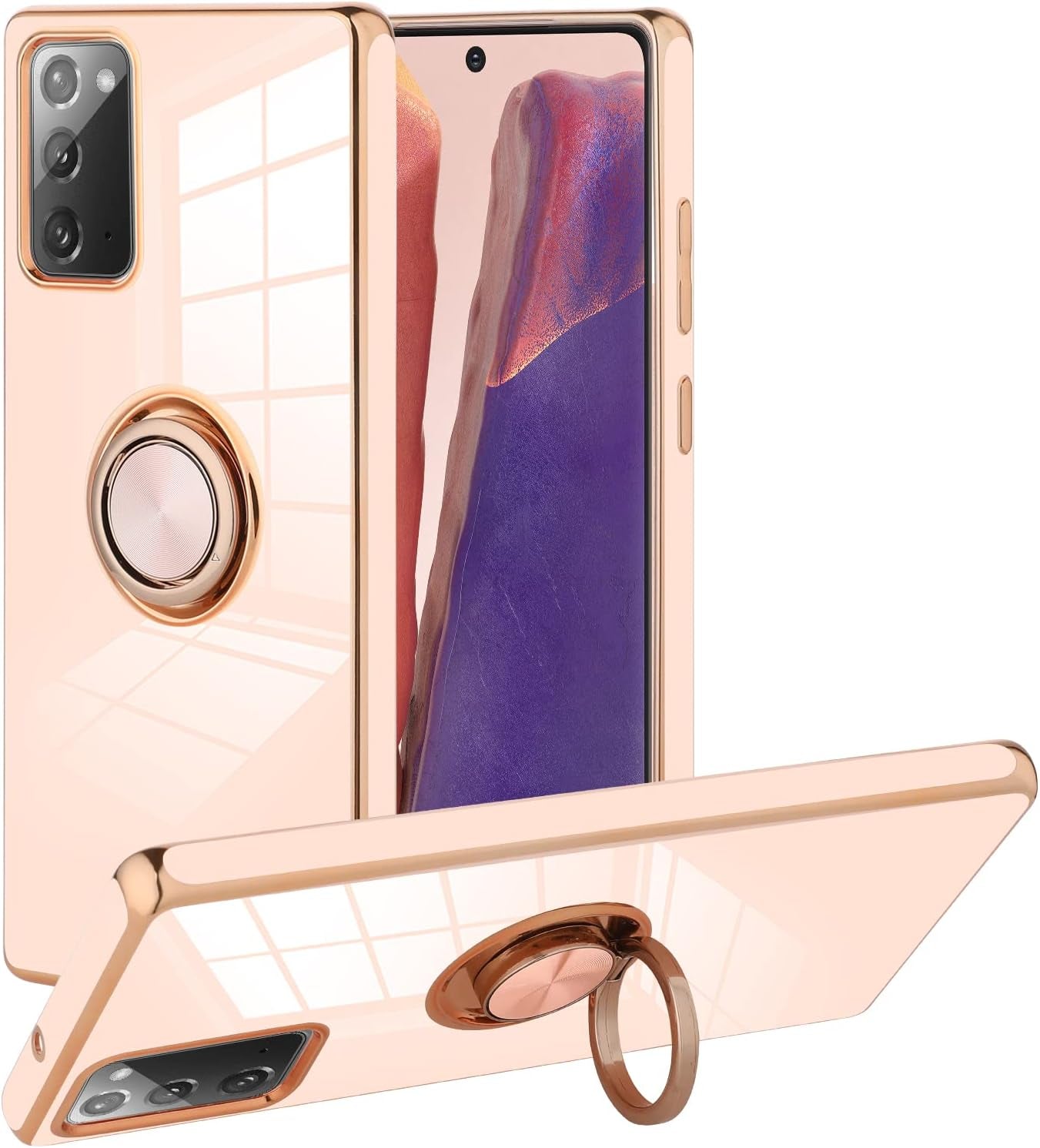 KANGHAR Compatible with Samsung Galaxy S23 5G Case for Women Girls, Plating Built-In 360 Rotation Magnetic Ring Kickstand Holder Soft Slim Shockproof Bumper Protective Cover (Blue)  KANGHAR Pink Galaxy Note 20 (6.7 In) 