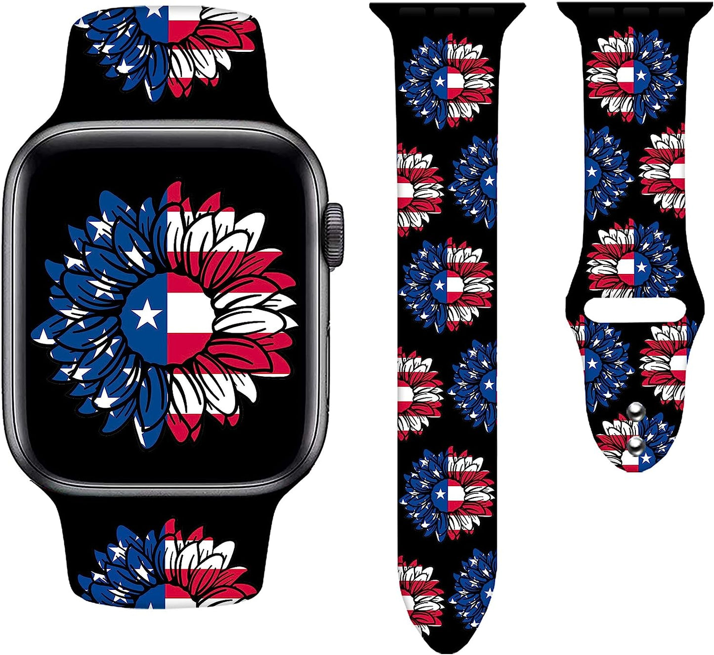 Watch Bands Compatible Apple Watch for Women Men, Adjustable Smart Watch Band Soft Silicone Wristbands Replacment Strap for Watch Series 7 6 5 4 3 2 1  KASDBY Sunflower American Black 0 42mm/44mm/45mm 