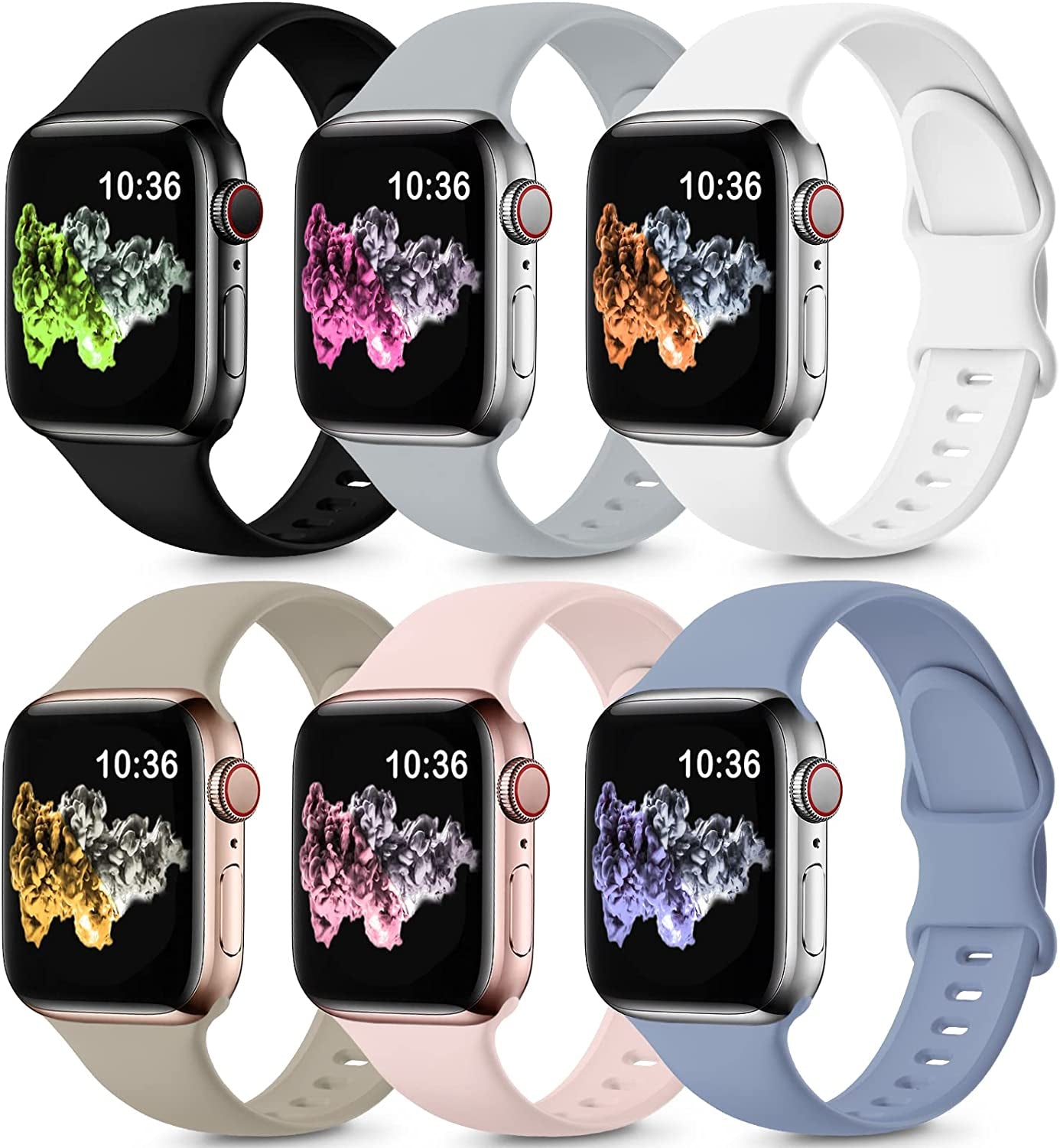 ZALAVER 6 Pack Bands Compatible with Apple Watch Band 38Mm 40Mm 41Mm 42Mm 44Mm 45Mm 49Mm Men Women, Soft Silicone Sport Strap for Iwatch Ultra Series 8 7 6 5 4 3 2 1 SE  ZALAVER Black/Gray/White/Stone/Pink Sand/Lavender Gray 38mm/40mm/41mm 