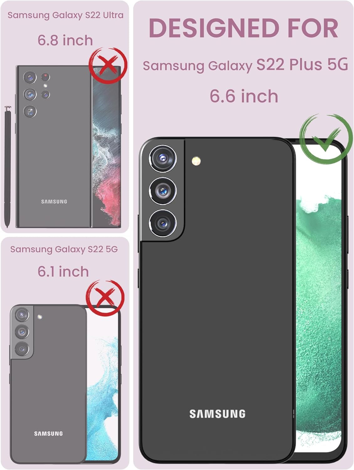 Dretal for Samsung Galaxy S22 plus 5G Case Floral, Galaxy S22+ Case, Military Grade Drop Tested Hard Back & Soft Edge Slim Flower Women Girls Protective Cover +Tempered Glass Screen Protector (Purple)  Dretal   