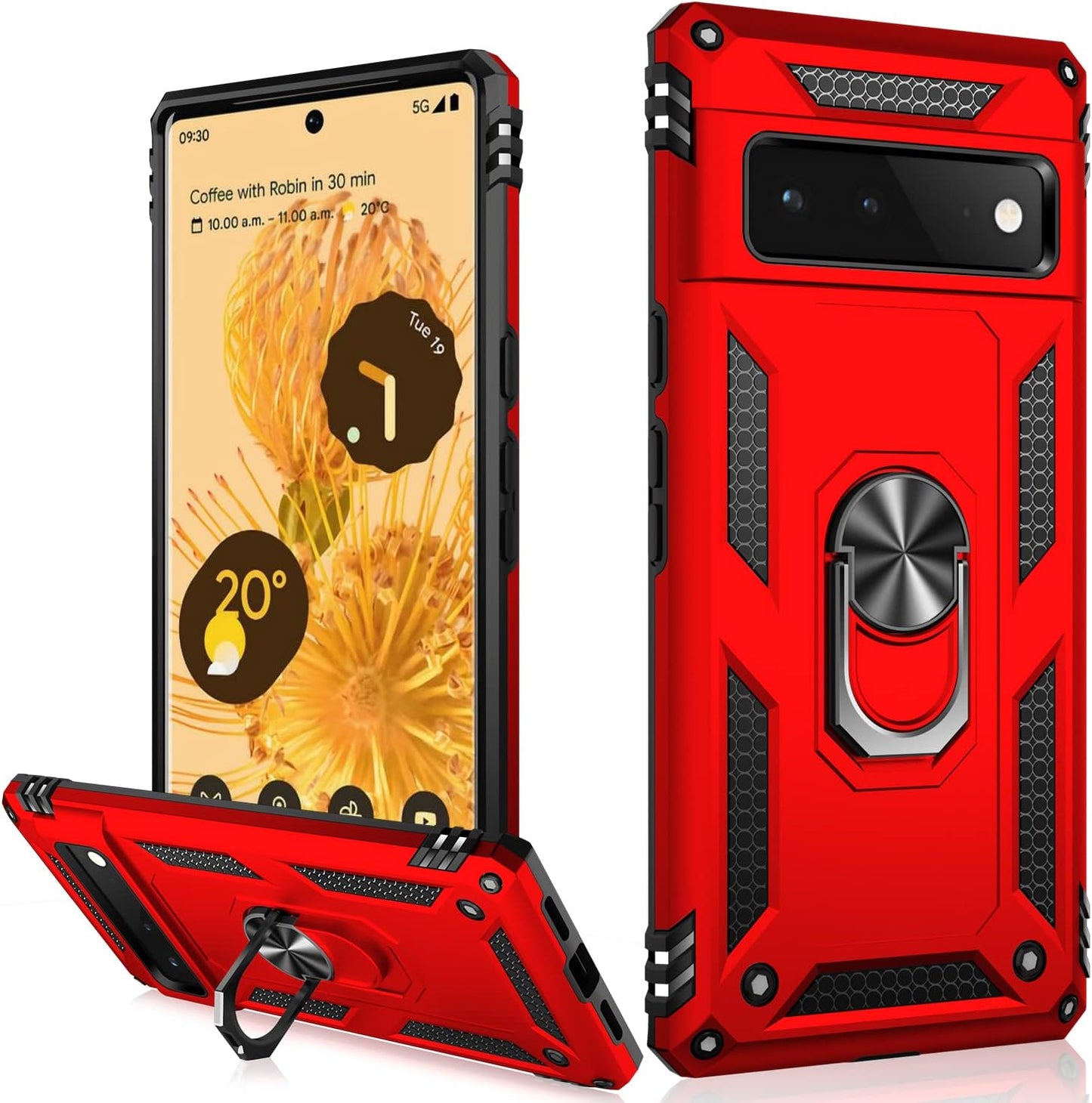 IKAZZ Suitable for Google Pixel 6 Case,Military Grade Shockproof Heavy Duty Protective Phone Case Pass 16Ft Drop Test with Magnetic Kickstand Car Mount Holder for Google Pixel 6 Blue  IKAZZ Red Google Pixel 6 Pro 6.7" 