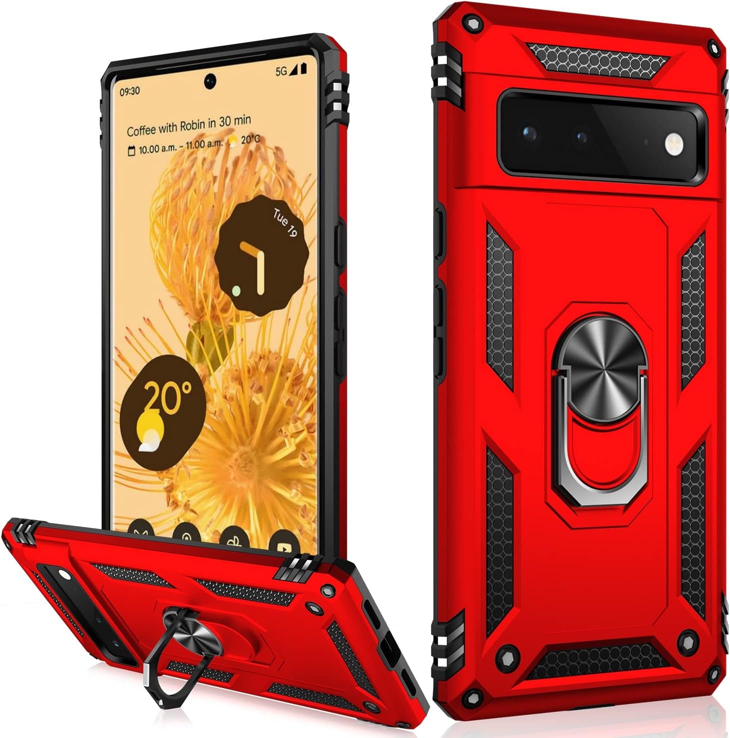 IKAZZ Suitable for Google Pixel 6 Case,Military Grade Shockproof Heavy Duty Protective Phone Case Pass 16Ft Drop Test with Magnetic Kickstand Car Mount Holder for Google Pixel 6 Blue  IKAZZ Red Google Pixel 6 Pro 6.7" 