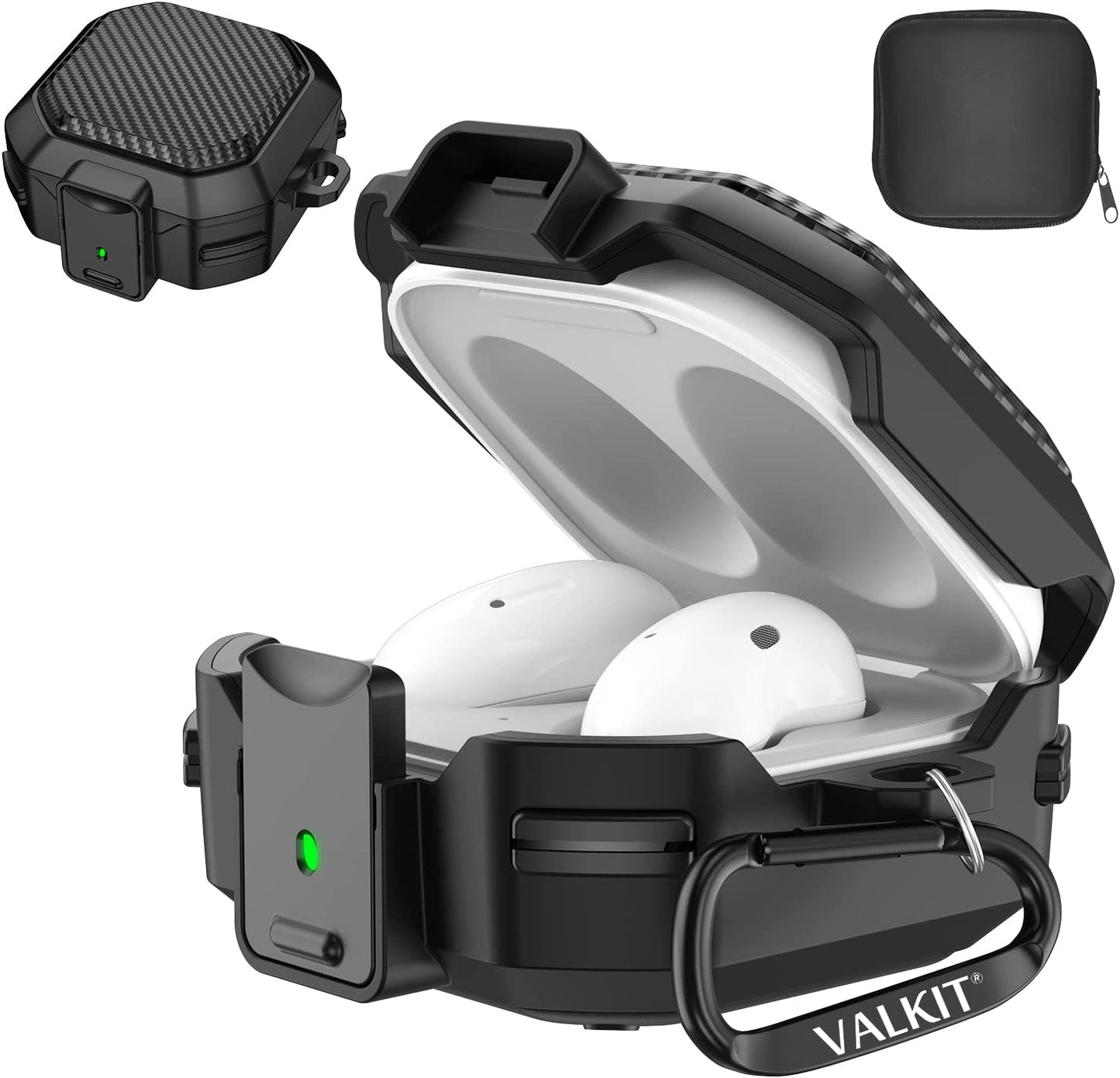 Valkit Compatible Galaxy Buds 2 Pro/Galaxy Buds 2/Galaxy Buds Pro/Buds Live Case with Lock, Full Body Protective Case for Men Women Shockproof Skin Cover for Samsung Earbuds with Keychain,Blue  VKT Carbon Fiber Black  