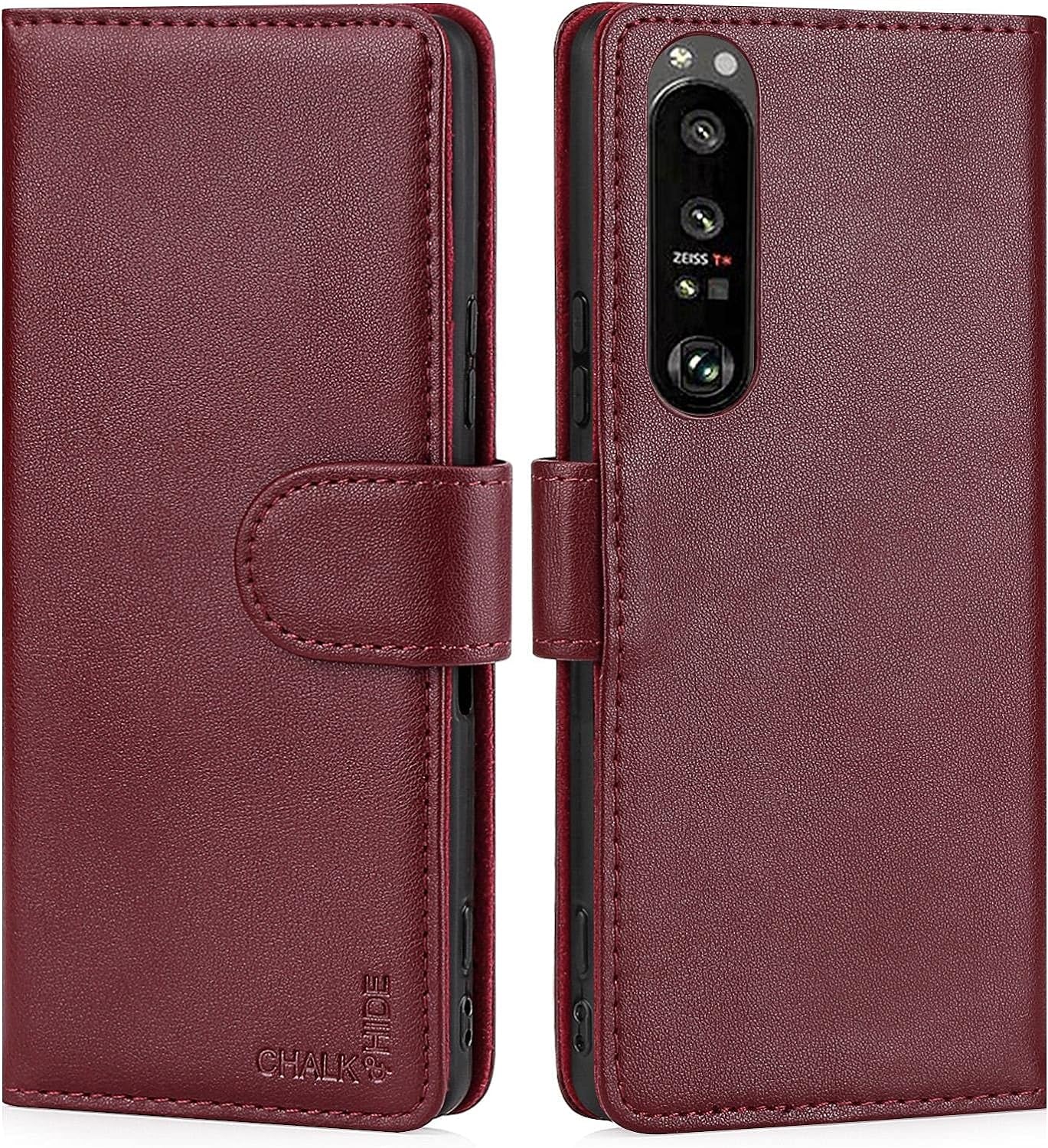 Chalk & Hide - Real Leather Book Wallet Case Cover for Sony Xperia 1 III (2021), Real Leather Design with Card Slot, Magnetic Closure and Built in Stand - Black  32ndShop Burgundy  
