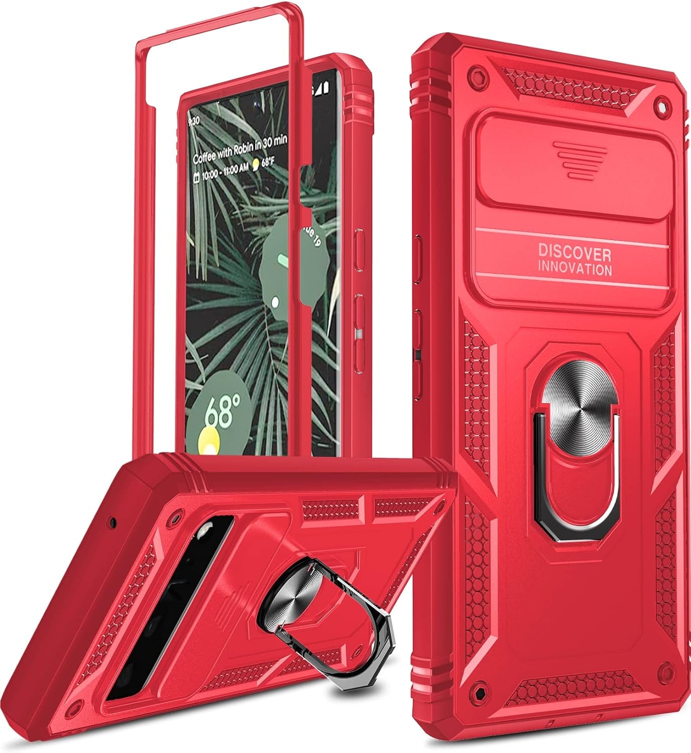 Leyi for Pixel 6 Pro Case: Google Pixel 6 Pro Case with Slide Camera Cover, 360 Full Body Military-Grade Phone Case with Kickstand for Pixel 6 Pro, Sea Blue  LeYi Red  