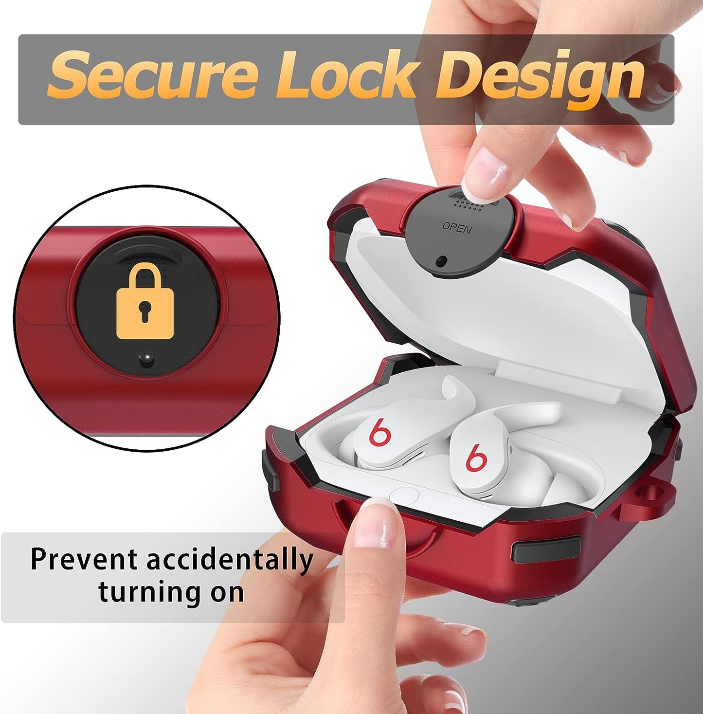 AIBEAMER Beats Fit Pro Case Cover [Secure Lock], Protector Compatible with Beats Fit Pro 2021 with Switch Lock/Keychain/Silicone Anti-Drop Bracelet (Red)  AIBEAMER   
