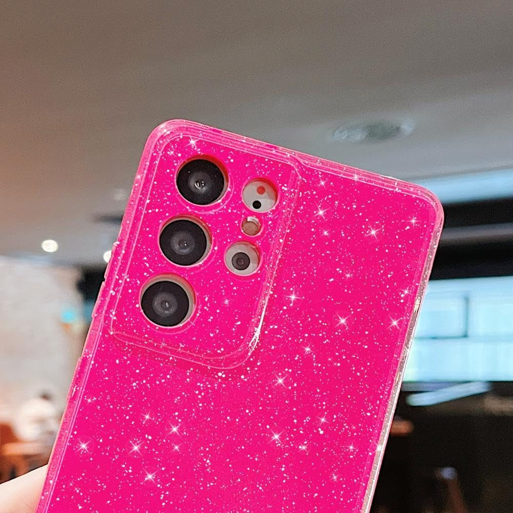 MINSCOSE Compatible with for Samsung Galaxy S21 Ultra Case,Cute Neon Bright Color,Glitter Bling Thin Slim Shockproof Silicone Sparkly Case, Soft TPU Phone Case for Women Girl-Hot Pink  MINSCOSE   