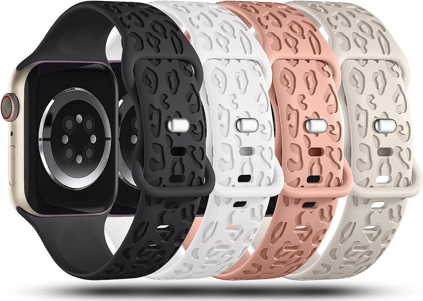 Creategreat Engraved Bands Compatible with Apple Watch Band 45Mm 44Mm 42Mm 41Mm 40Mm 38Mm, Leopard Flower Boho Pattern Soft Silicone Strap Compatible with Iwatch Series 8 7 6 5 4 3 2 1 SE, Women Men  CreateGreat   