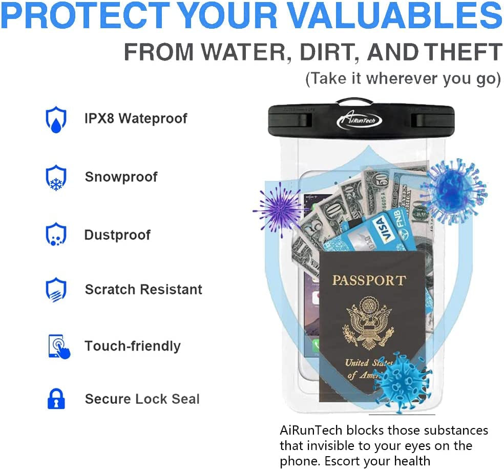 Large Universal Waterproof Case, Airuntech Waterproof Phone Pouch Compatible with Iphone 14 Pro Max/13/12/11/Xr/X/Se//8/7, Galaxy S22/S21, Note 20 Pixel/Oneplus Underwater Phone Protector Vacation  AiRunTech   