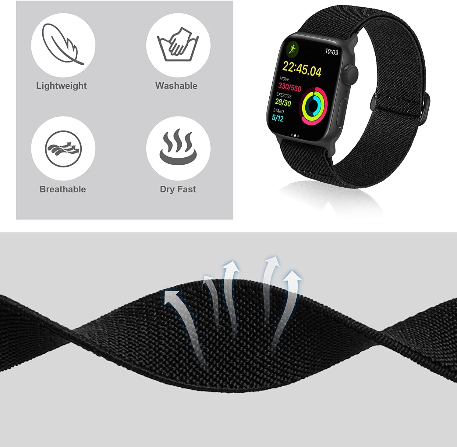 Elastic Ankle/Arm Band Compatible with Apple Watch 49Mm 45Mm 44Mm 42Mm 41Mm 40Mm 38Mm, Breathable Nylon Armband for Iwatch Ultra SE Series 8 7 6 5 4 3 2 1, Sport Loop Ankle Strap for Women Men  Keepamor   