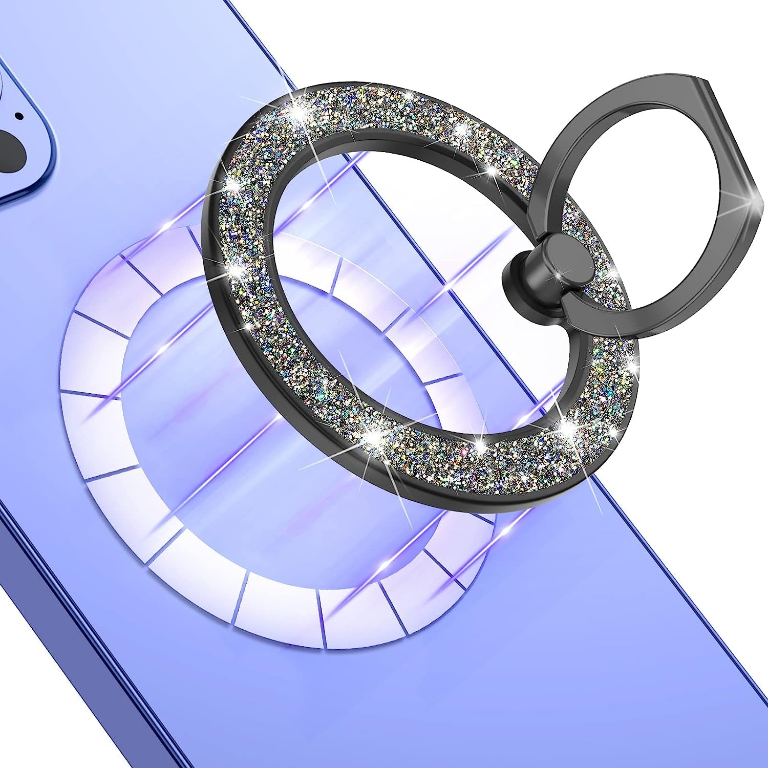 Mindsky Magnetic Phone Ring Holder for Iphone 14 13 12 Magsafe Accessories Adjustable Finger Phone Ring Grip【Removable When Wireless Charging】  Mindsky SparkleBlack  