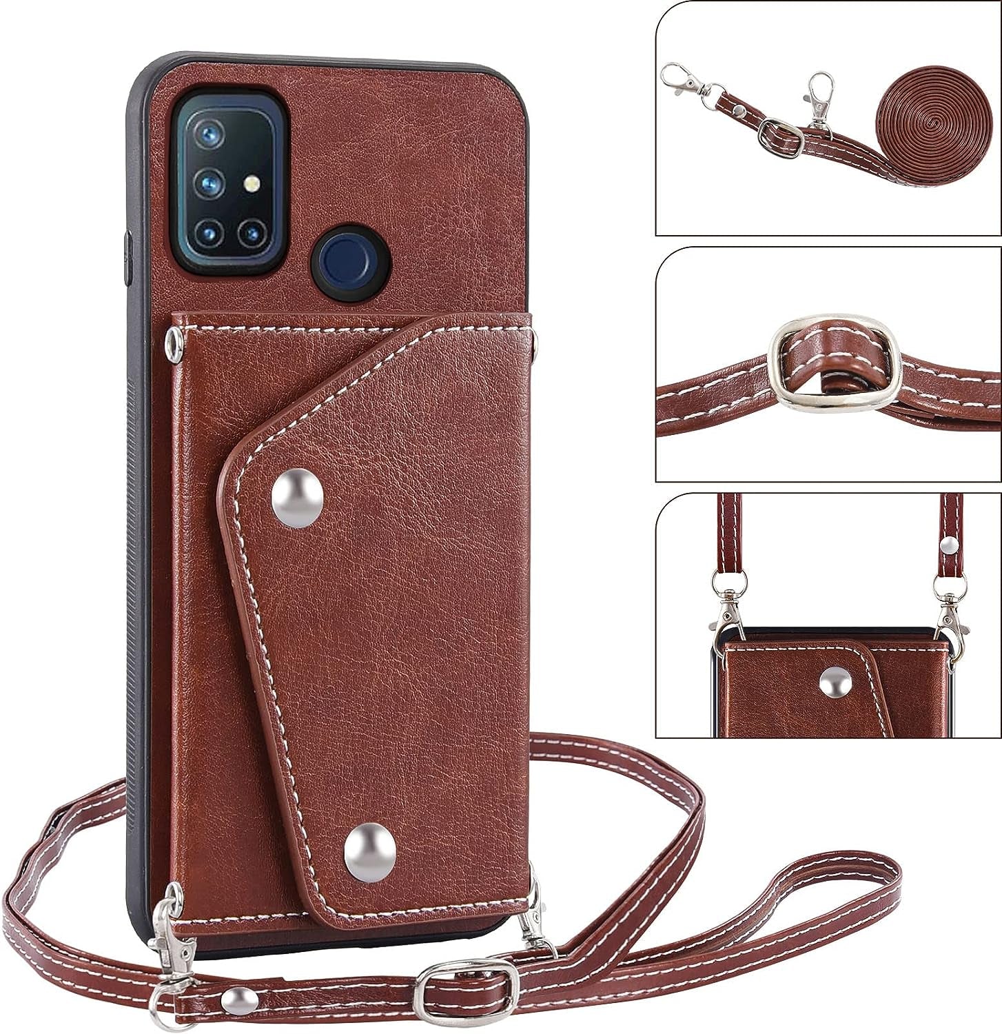 Asuwish Phone Case for Oneplus Nord N10 5G Wallet Cover with Screen Protector and Credit Card Holder Crossbody Strap Cell Accessories One plus N 10 G5 1 plus 10N 1Plus One+ 1+ N105G Women Girls Brown  Asuwish   