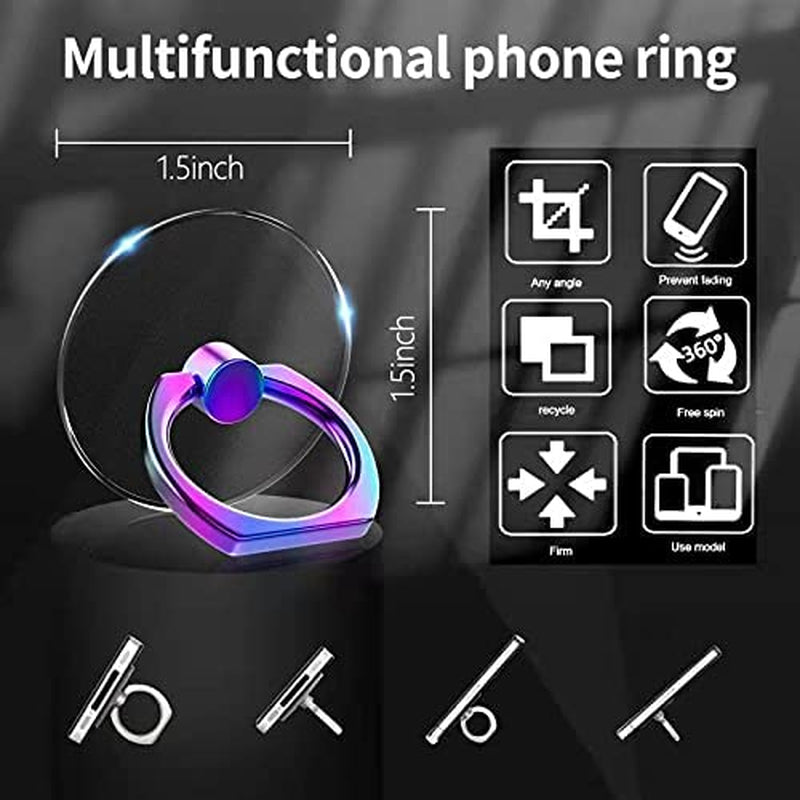 Vesmatity Colorful Cell Phone Ring Holder Stand 4 Pack Transparent Phone Ring Holder Clear Universal 360° Degree Rotation Finger Grip Ring Kickstand Compatible Various Mobile Phones or Phone Case  VESMATITY   