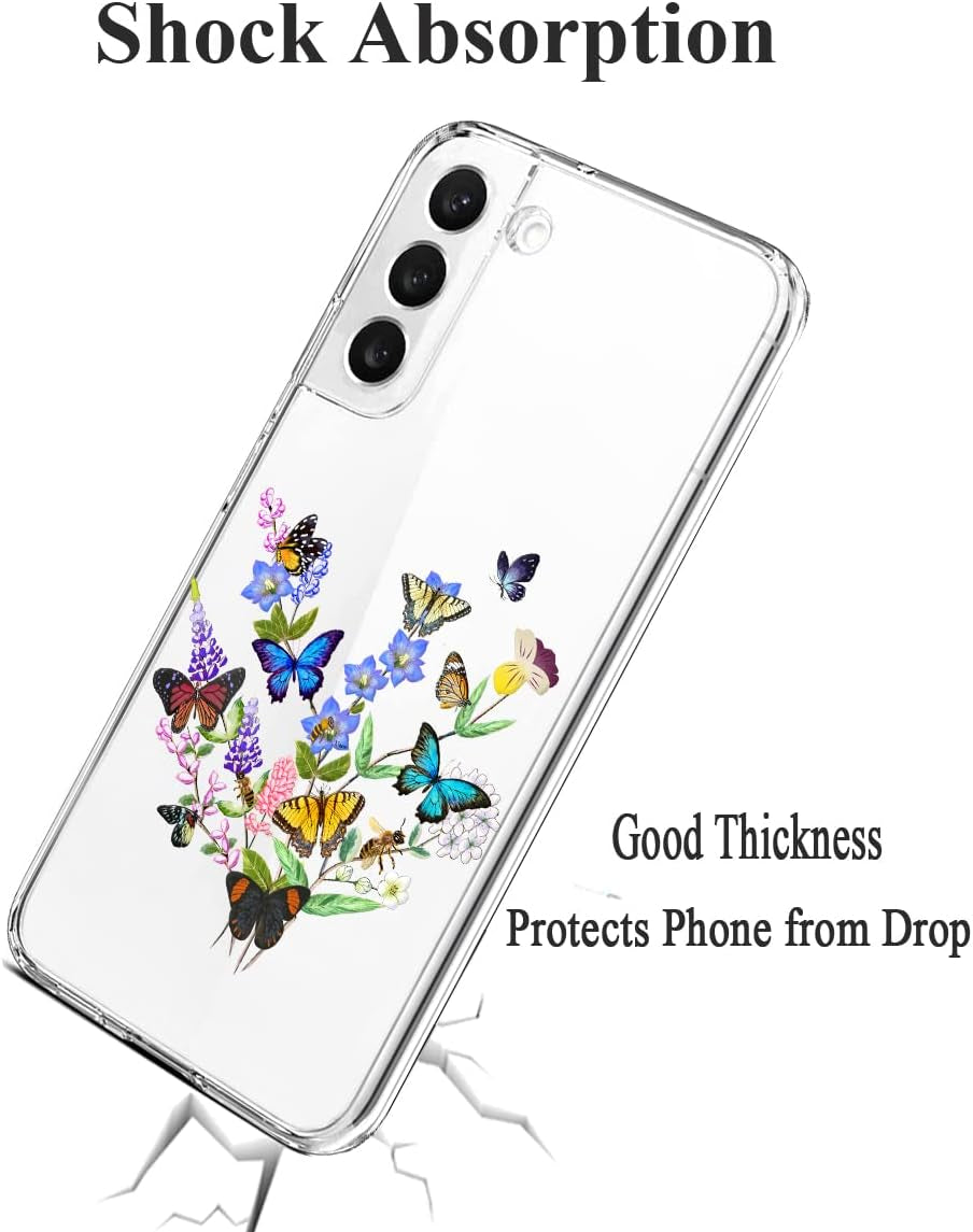 Unov Case Compatible with Galaxy S22 Case Clear with Design Soft TPU Shock Absorption Slim Embossed Pattern Protective 6.1 Inch (Flower Butterfly)  Unov   