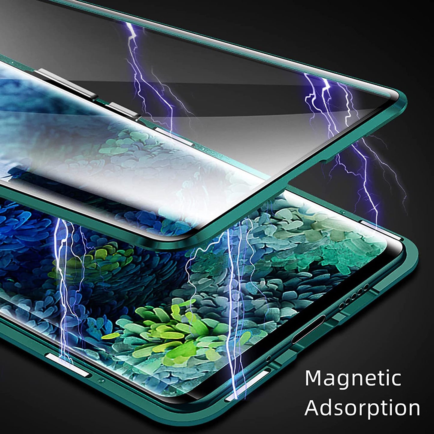 Jonwelsy Case for Samsung Galaxy S22 Ultra, 360 Degree Front and Back Clear Tempered Glass Full Body Protection Magnetic Adsorption Metal Bumper Frame Flip Cover for Samsung Galaxy S22 Ultra (Green)  Jonwelsy   