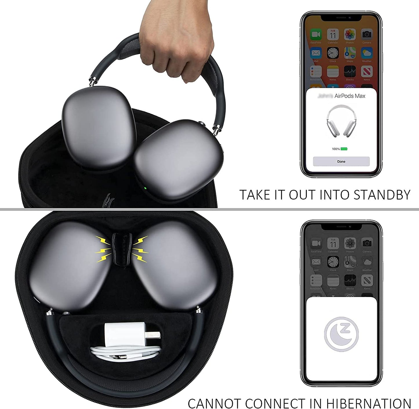 Co2Crea Hard Case with Sleep Mode Replacement for Apple Airpods Max Headphone (Black Case + inside Blue)  co2CREA   