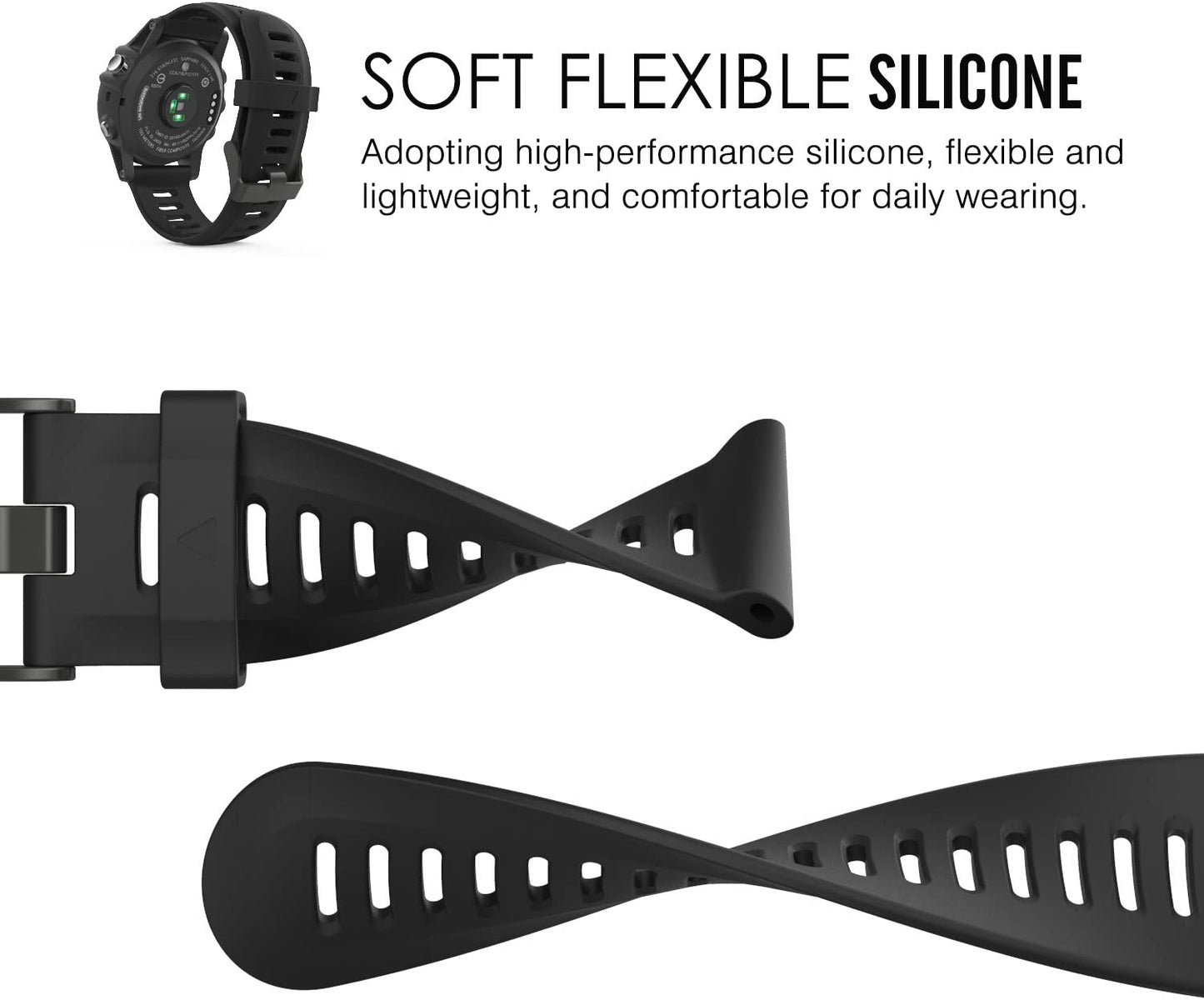 Moko Band Compatible with Garmin Fenix 3/Fenix 5X, Soft Silicone Replacement Watch Band Fit Garmin Fenix 3/Fenix 3 Hr/Fenix 5X/5X Plus/D2 Delta Px/Descent Mk1 Smart Watch - Black  MoKo   