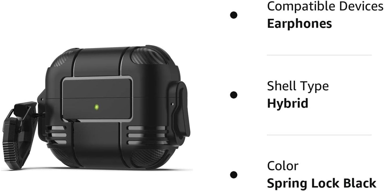 Wonjury for Airpods Pro Case Cover for Men with Lock, Military Armor Series Full-Body Airpod Pro Case with Keychain Cool Air Pod Pro Shockproof Protective Case for Airpods Pro 2019, Spring Lock Black  Wonjury   