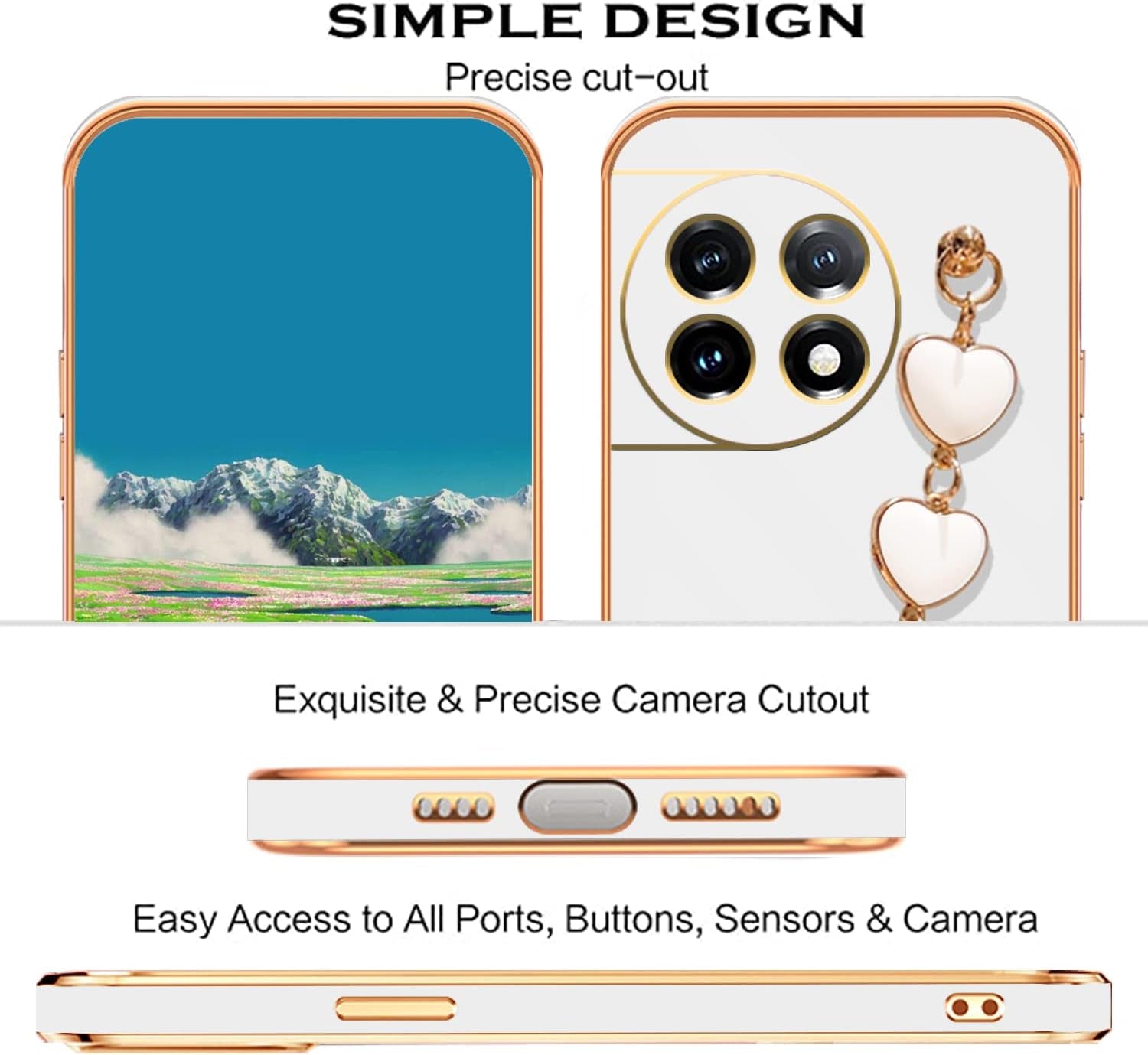 Jancyu Compatible with Oneplus 11 Case Silicone,Shockproof Phone Case for Oneplus11 with Strap Love Slim Protective Accessories Cute Cover for Women Girls (White)  Jancyu   