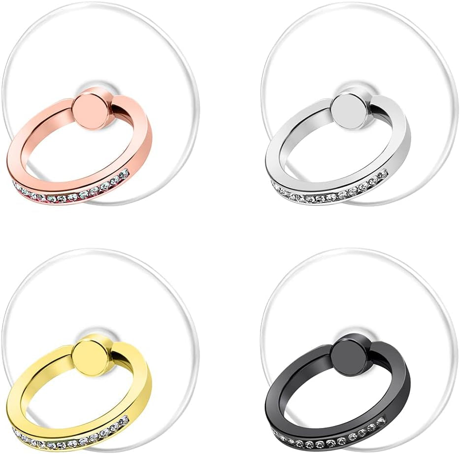 Exoer Transparent Cell Phone Ring Stand Holder Phone Ring Holder Finger Grip Loop Finger Ring Stand (2 Silver 2 Black (Round))  Exoer Black Sliver Gold Rose Gold (Round)  