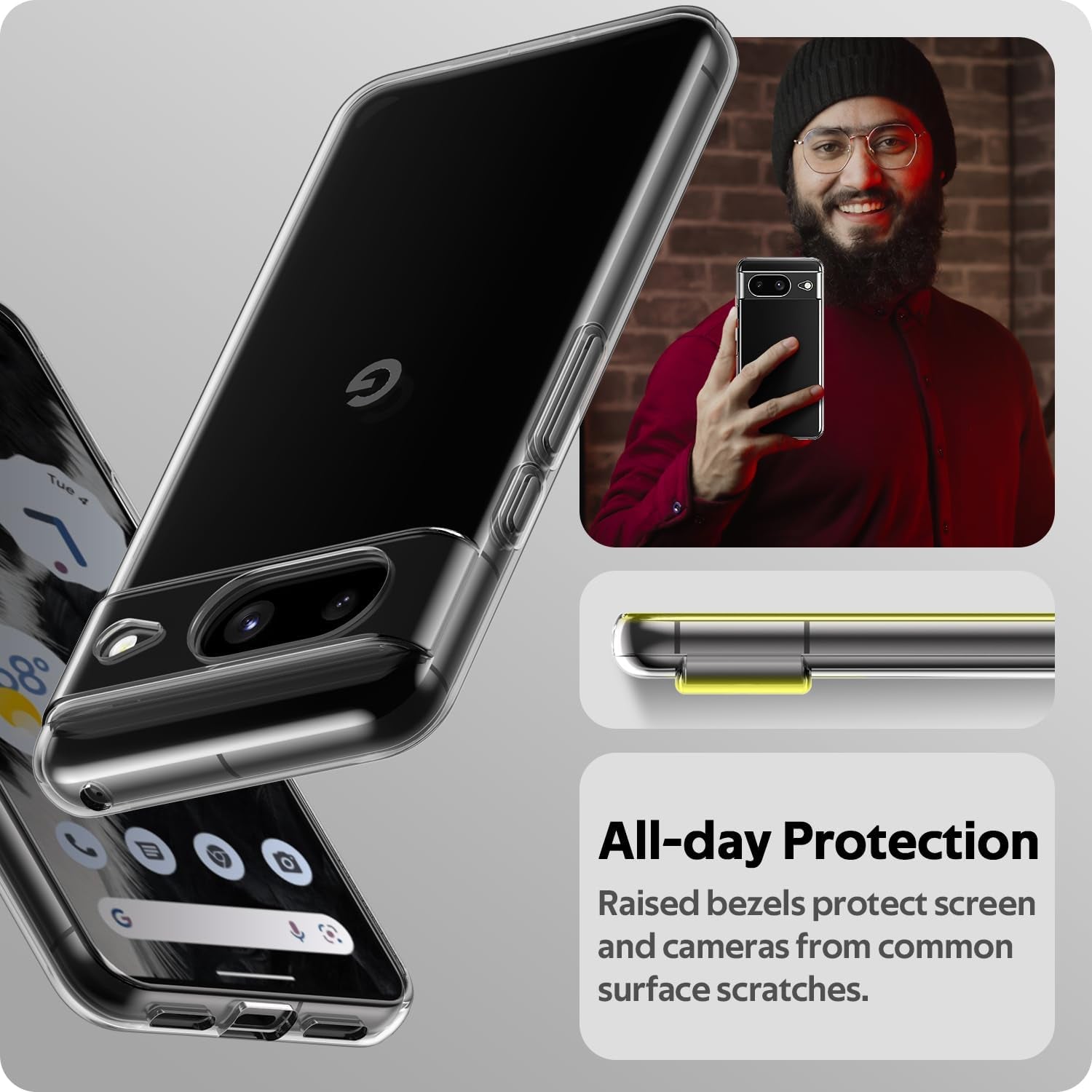 Aeska Clear Case for Google Pixel 8, Ultra [Slim Thin] Flexible Scratch Resistant Transparent TPU Shockproof Bumper Gel Rubber Soft Silicone Protective Phone Case Cover for Google Pixel 8 (Clear)  Aeska   