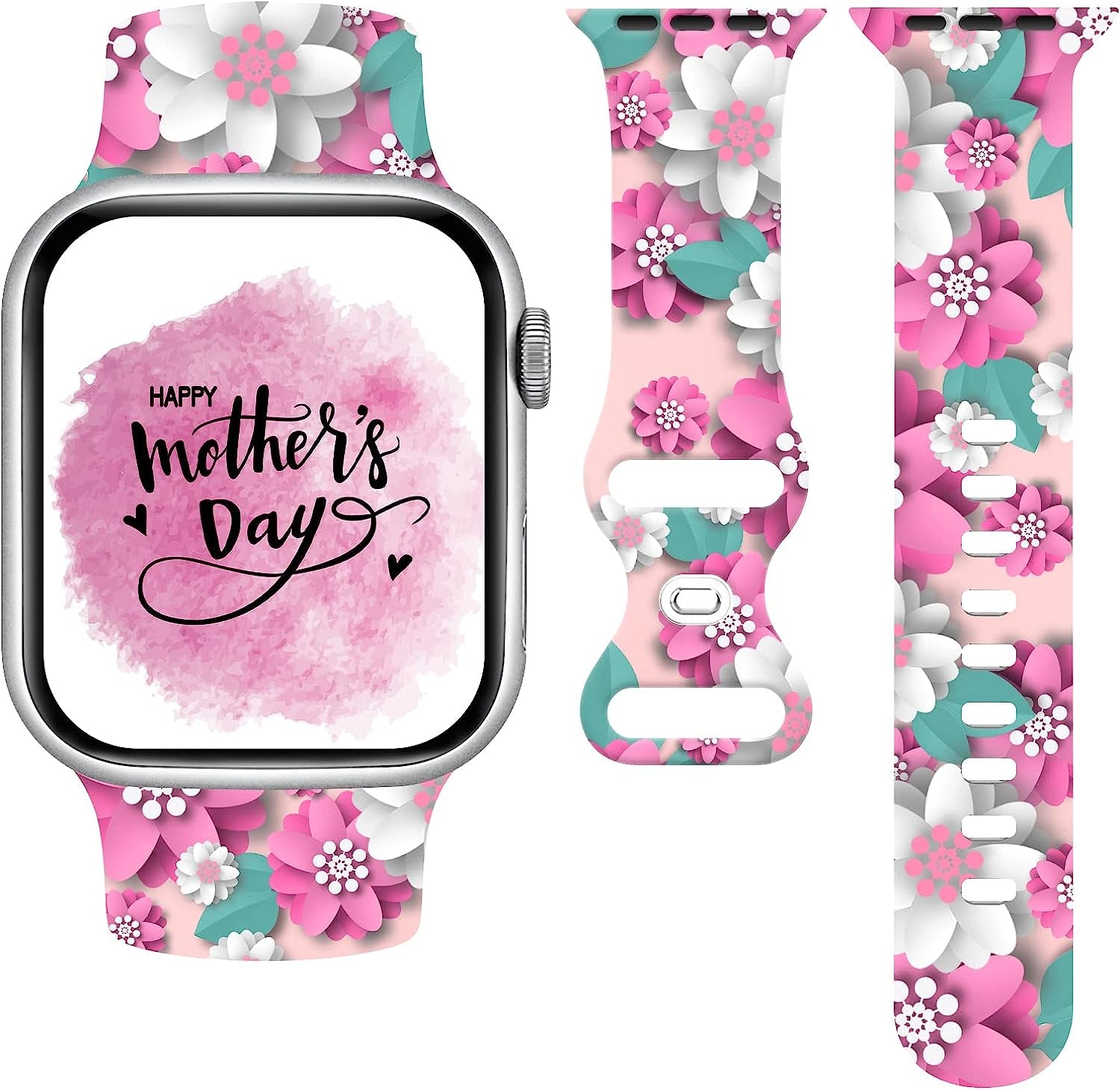 Mothers Day Watch Band Compatible with Apple Watch 38Mm 40Mm 41Mm 42Mm 44Mm 45Mm, Mothers Day Gifts for Mom Silicone Replacement Bands Wristbands Strap Compatible with All Iwatch Series  WANSENCE MOTHERS DAY-2 38mm/40mm/41mm 