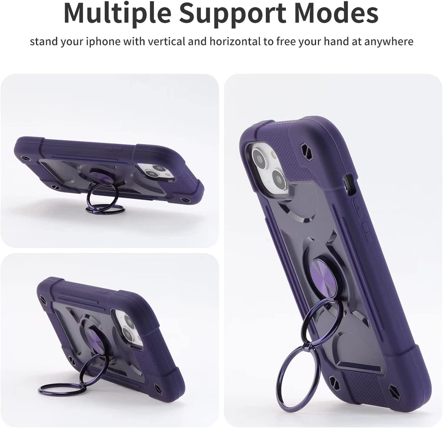 Cookiver for Iphone 14 Case/Iphone 13 Case Inch with Ring Stand, with 2 Pack Glass Screen Protector + 1 Pack Camera Lens Protector,Heavy-Duty Shockproof Military Grade Rugged Cover (Deep Purple)  Cookiver   