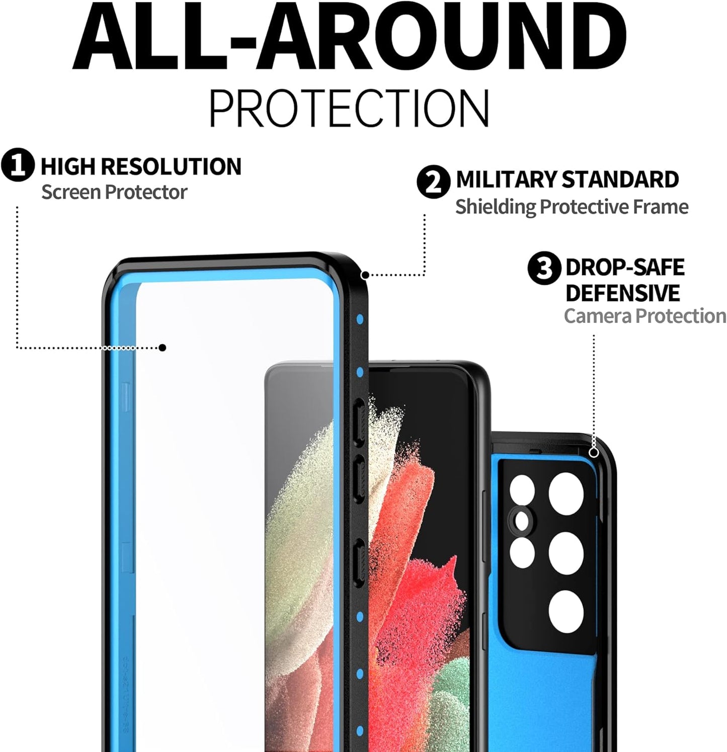 BEASTEK for Samsung Galaxy S21 Ultra Waterproof Case, NRE Series, Shockproof Underwater IP68 Case with Built-In Screen Protector Full Body Protective Cover, for Galaxy S21 Ultra 6.8 Inch (Blue)  BEASTEK   