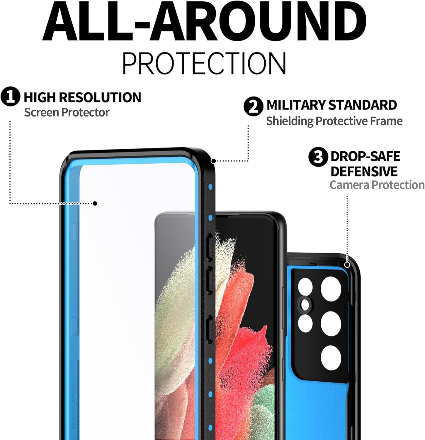 BEASTEK for Samsung Galaxy S21 Ultra Waterproof Case, NRE Series, Shockproof Underwater IP68 Case with Built-In Screen Protector Full Body Protective Cover, for Galaxy S21 Ultra 6.8 Inch (Blue)  BEASTEK   