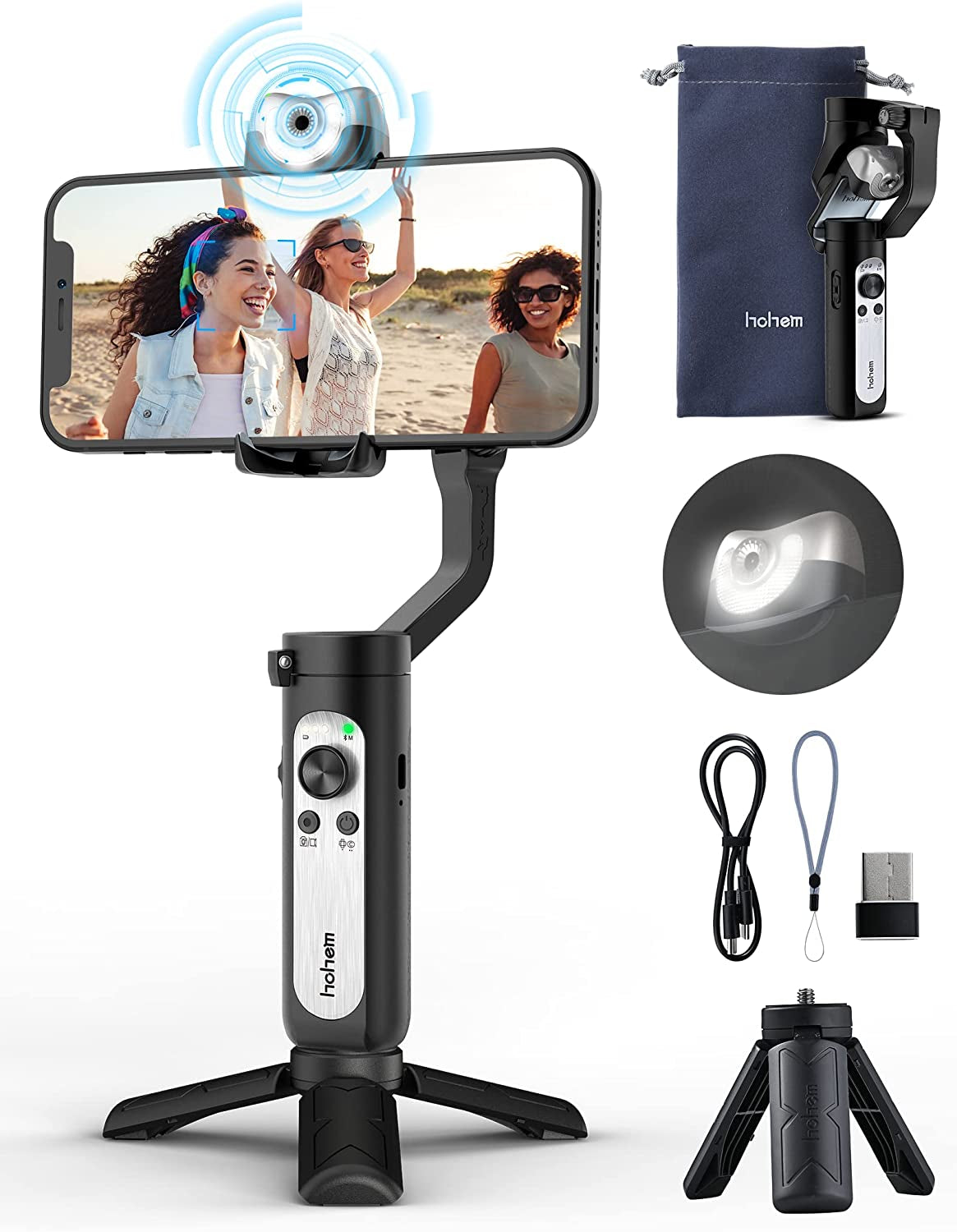 Hohem Isteady V2 Gimbal Stabilizer for Smartphone, 3-Axis Phone Gimbal W/Independent AI Tracking Sensor & Fill Light, Foldable Gimbal Vlogging Stabilizer for Iphone Android Youtube Tiktok Live Video  hohem Technology Co., LTD.   