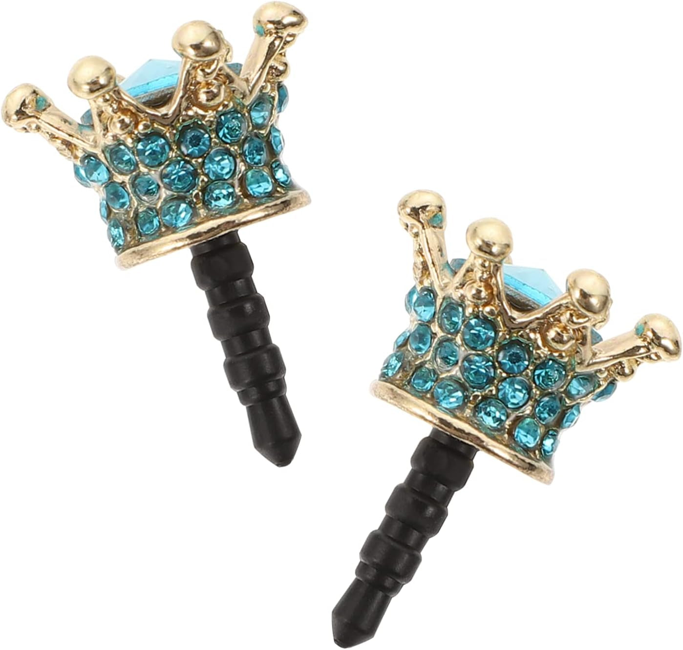 Hemobllo 2Pcs Earphone Jack Plug Crown Earphone Jack Stopper Rhinestone Dust Caps DIY Phone Accessories for 3. 5MM Headphone (Sky Blue)  Hemobllo   
