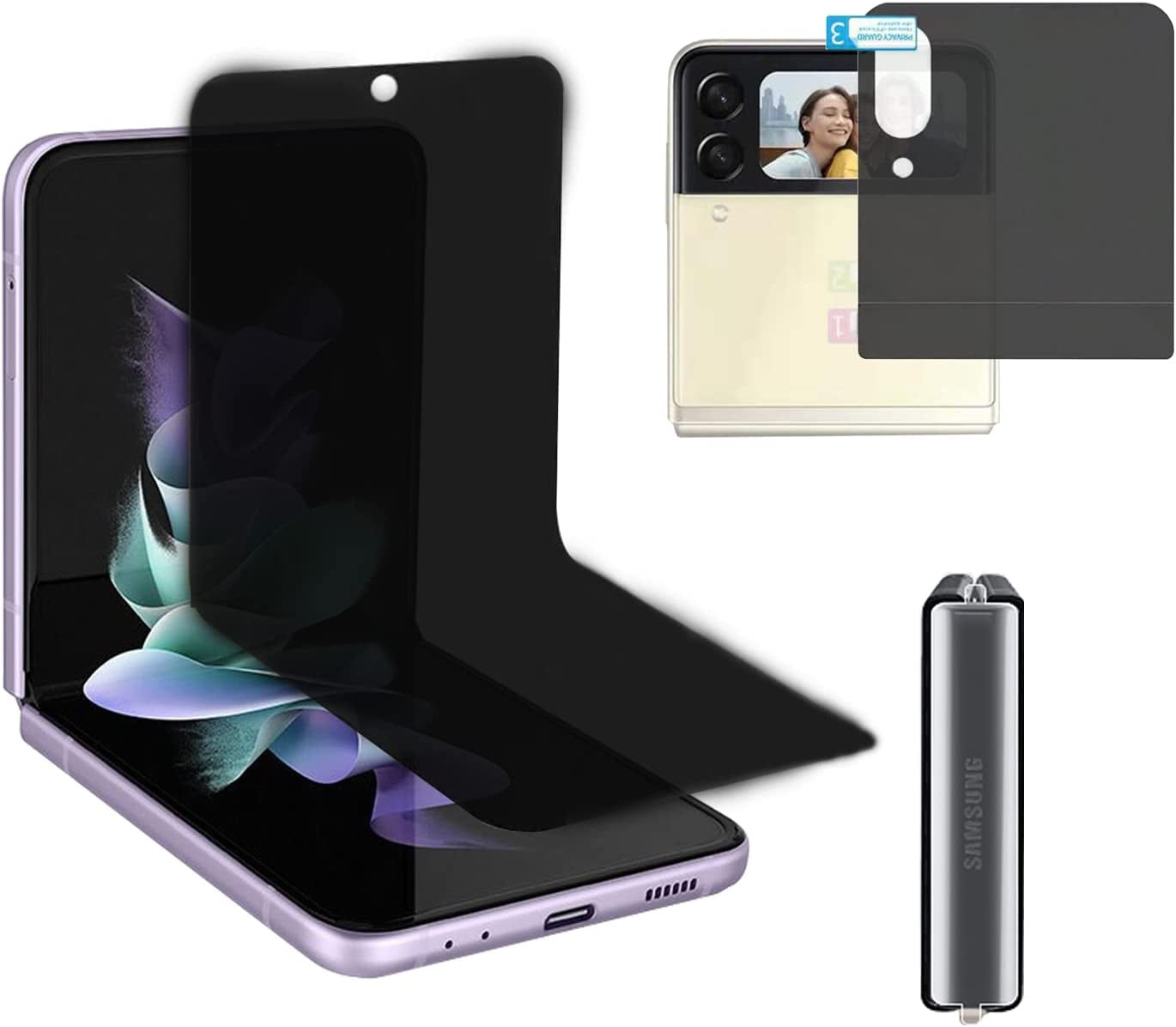 3 Pack Designed for Z Flip 3 Privacy Screen Protector,Anti-Peep 1PCS outside Screen Protector+1Pcs inside Screen Protector+1Pcs Side Protector Film for Samsung Z Flip 3 5G Smooth  BYIUIHS   