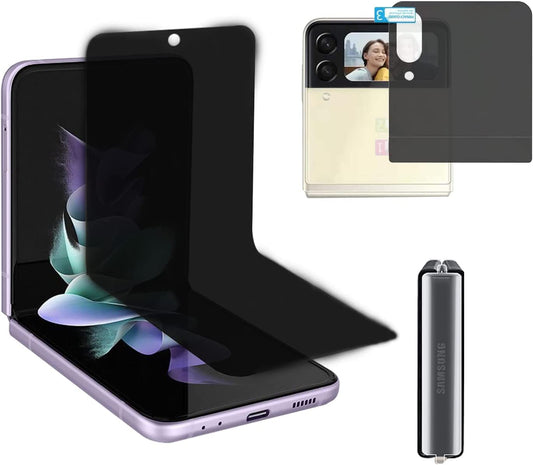 3 Pack Designed for Z Flip 3 Privacy Screen Protector,Anti-Peep 1PCS outside Screen Protector+1Pcs inside Screen Protector+1Pcs Side Protector Film for Samsung Z Flip 3 5G Smooth  BYIUIHS   
