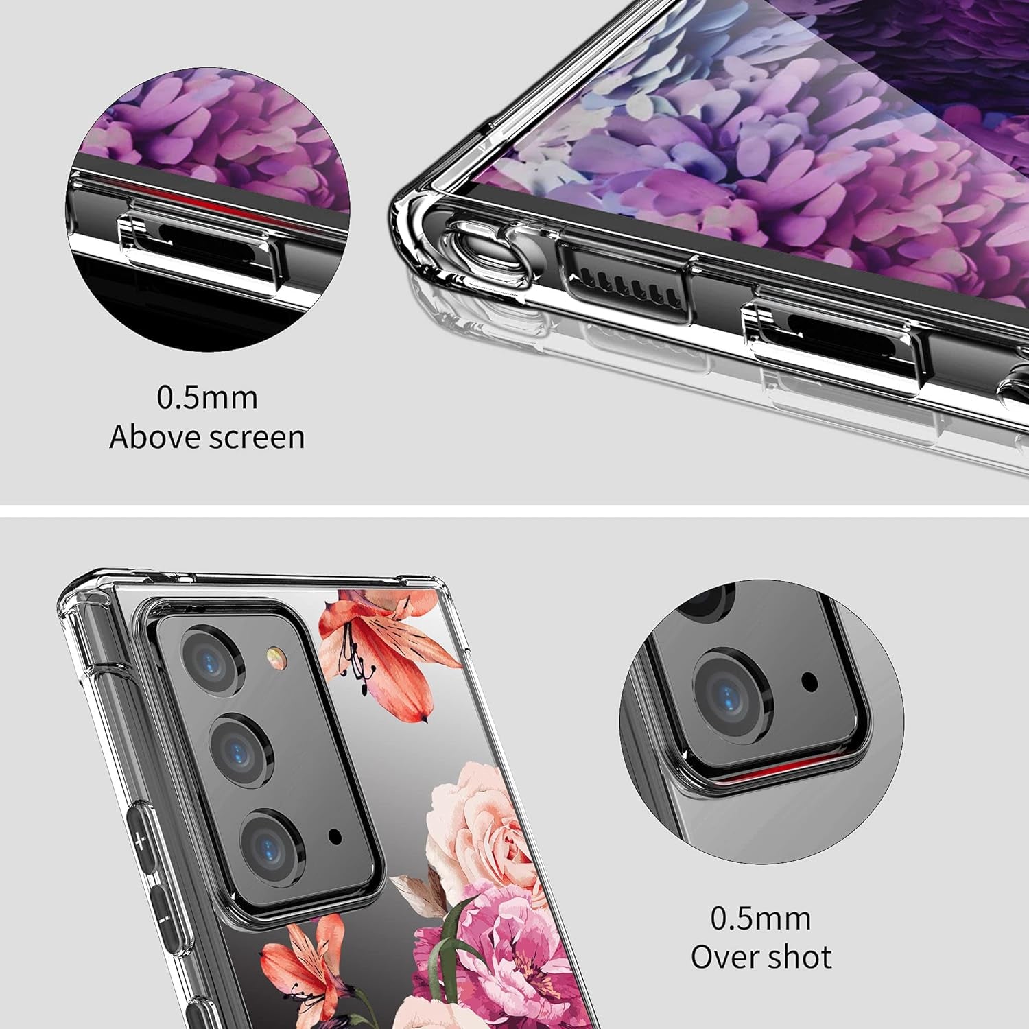 KIOMY Case for Samsung Galaxy Note 20 5G for Women Girls Clear with Cute Floral Design Shockproof Bumper Protective Cell Phone Back Cover Slim Fit Flexible Flower Skin for Samsung Galaxy Note 20 5G  KIOMY   