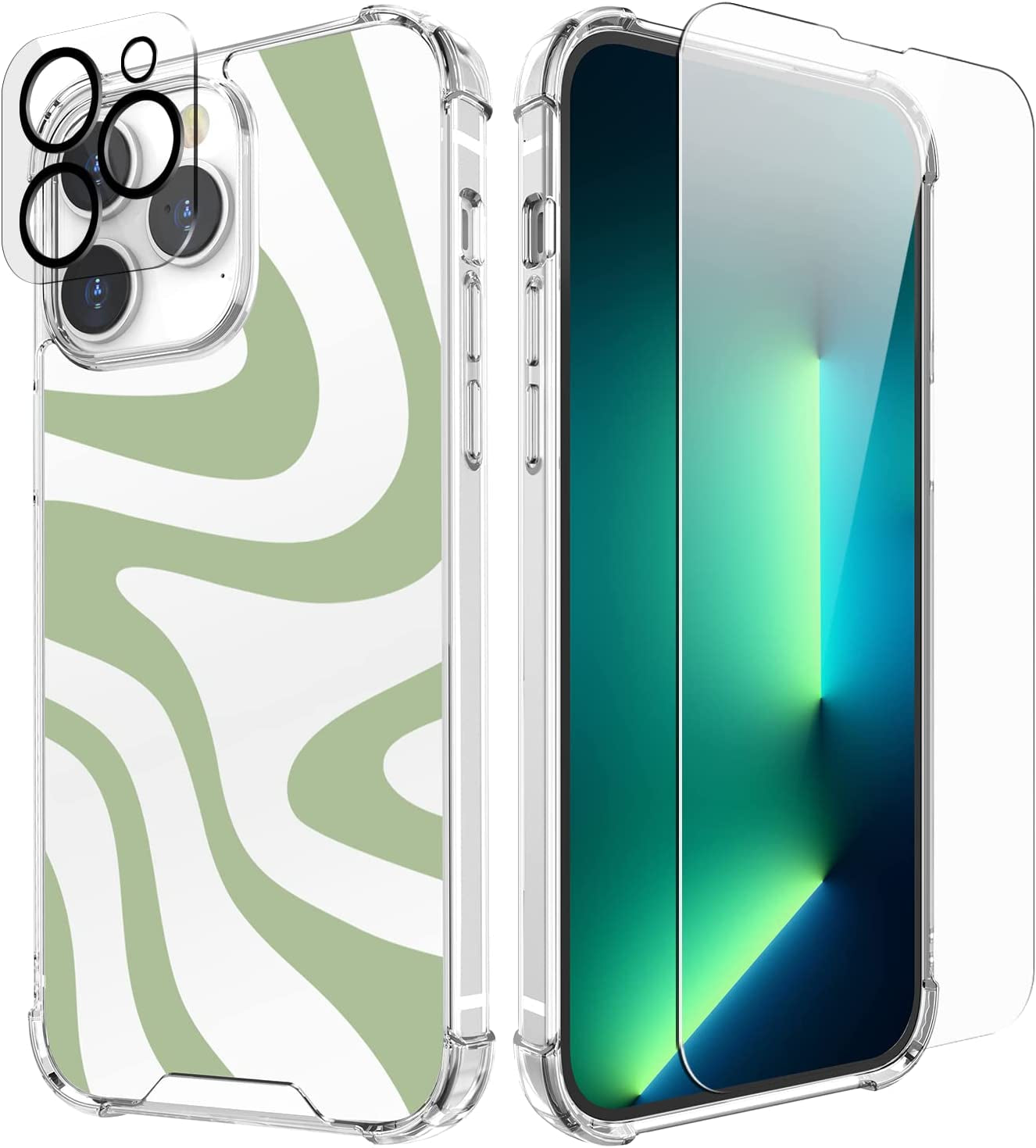 Cutebe [3 in 1 Crystal Phone Case for Iphone 13(2021)/Iphone 14(2022) 6.1", Cute Protective Cover with 9H Temper Glass Screen Protector + HD Temper Camera Lens Protector for Women, Girls  Cutebe iPhone 14 Pro Max-Twisted Line iPhone 14 Pro Max Case 6.7 Inch 