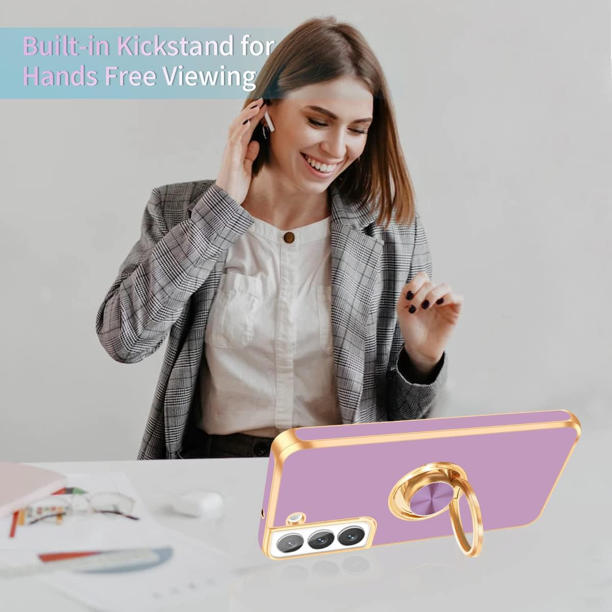 Fingic Samsung Galaxy S22 Case, Galaxy S22 Case with 360° Ring Holder Slim Kickstand Magnetic Support Car Mount Women Girls Soft TPU Protective Phone Case for Samsung Galaxy S22 6.1", Purple  Fingic   