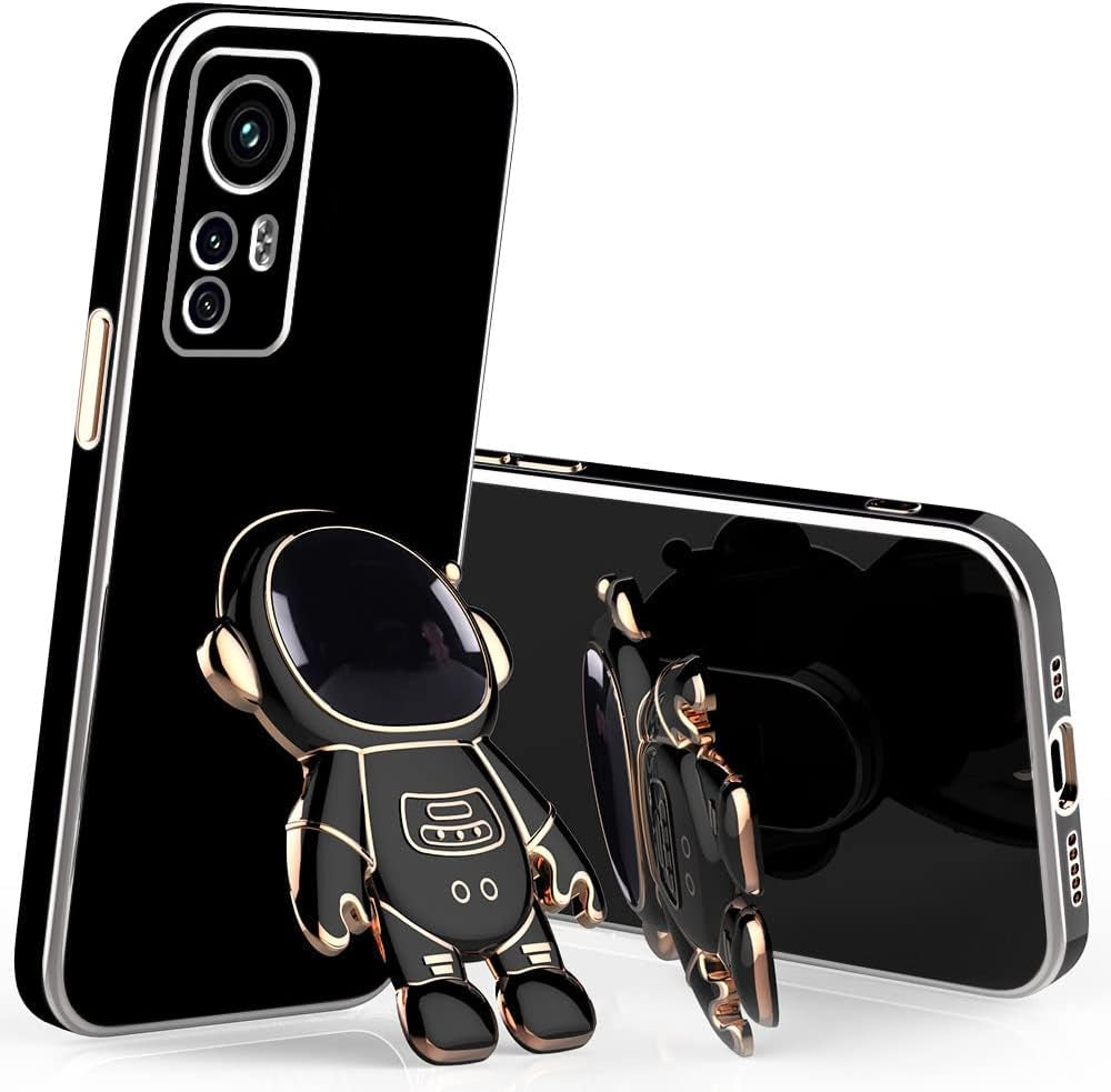 Compatible with Redmi Note 12S Case with Plating Creative Astronaut Cartoon Holder Pink, Xiaomi Redmi Note 12S Phone Case Silicone Shockproof Stand Soft TPU Protective Slim Cover (Pink)  Wousunly Black  