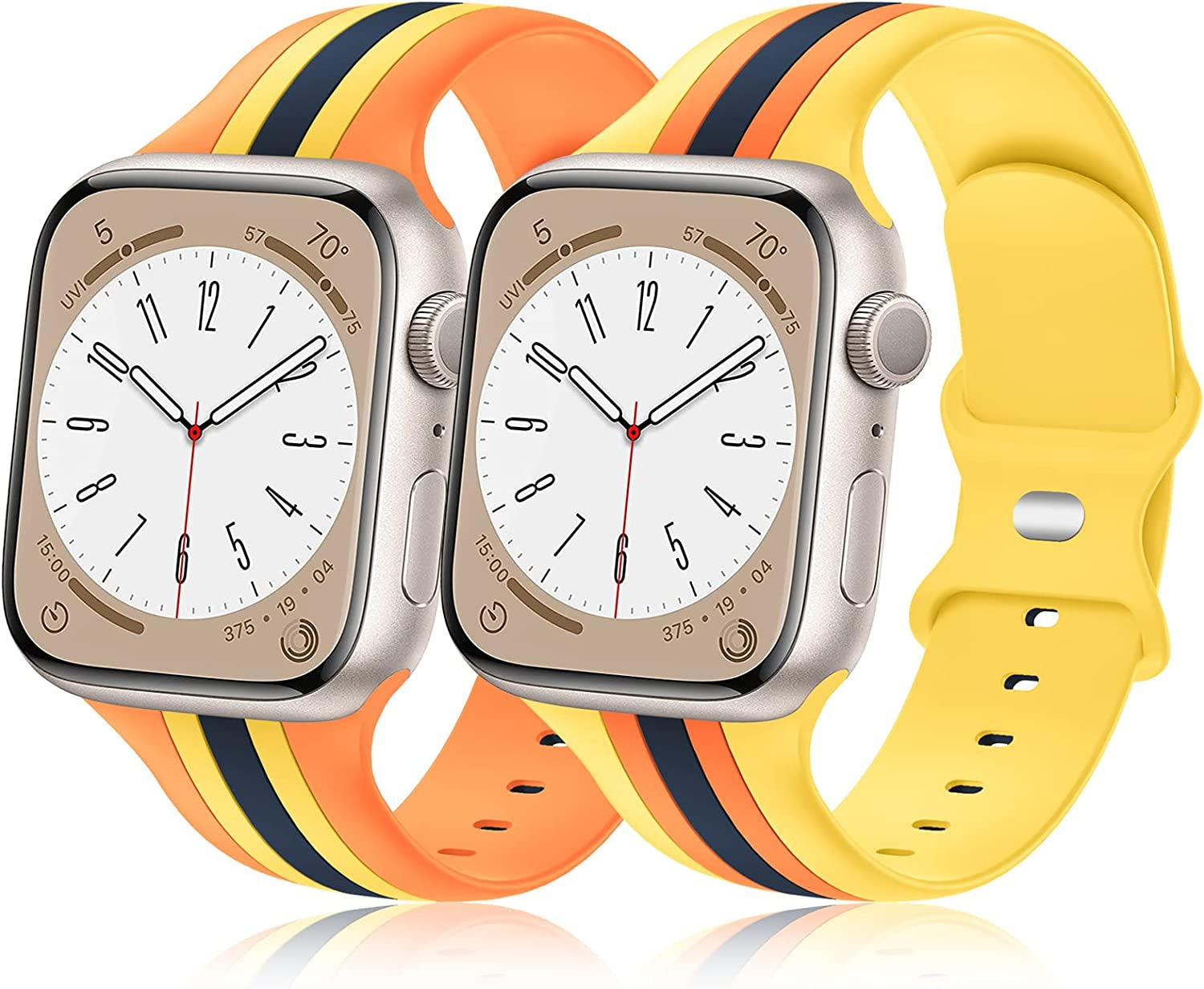 [2 Pack] Designer Bands Compatible with Apple Watch Band 38Mm 40Mm 41Mm 42Mm 44Mm 45Mm 49Mm Men Women, Soft Silicone Sport Band Replacement Strap for Apple Watch Ultra Iwatch Series 8 7 SE 6 5 4 3 2 1  Seizehe Orange/Yellow/Blue - Yellow/Orange/Blue 38mm/40mm/41mm 