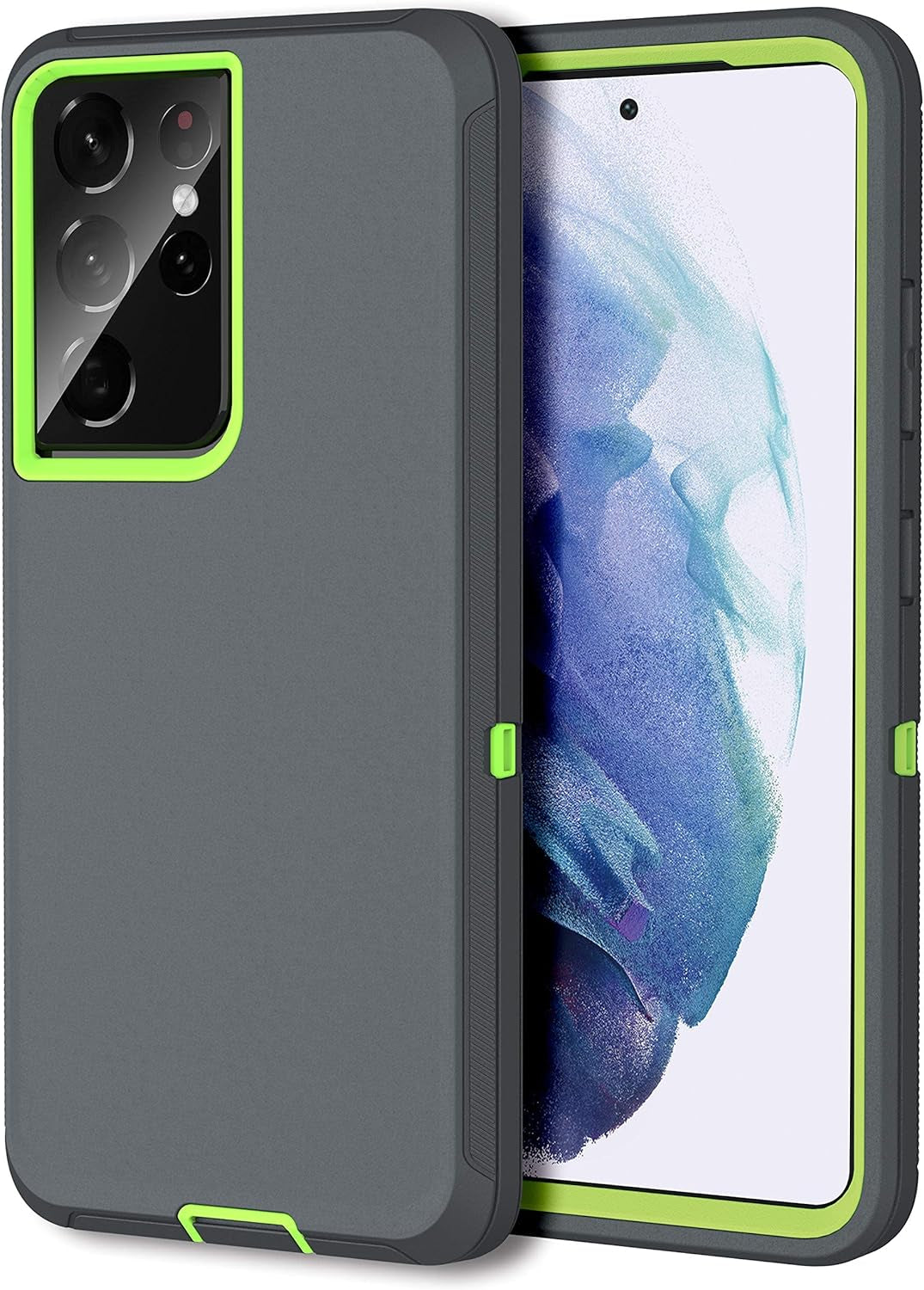 MXX Case Compatible with Galaxy S21 Ultra, 3-Layer Super Full Heavy Duty Body Bumper Cover/Shock Protection/Dust Proof, Designed for Samsung Galaxy S21 Ultra 5G (6.8 Inch) 2021 - (Orange/Gray)  MXx Accessories inc Green/Gray Galaxy S21 Ultra 5G (6.8 Inch) 