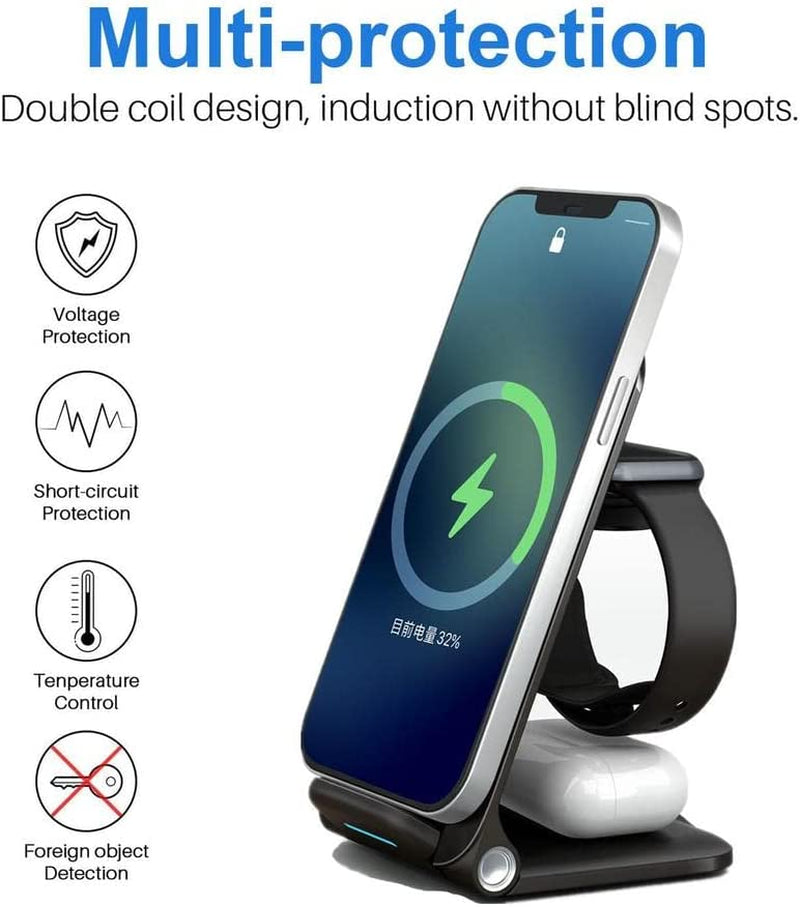 Wireless Charger,Foldable 3 in 1 Fast Wireless Charging Station,Wireless Charger Stand for Iphone 12/14/13/11/Pro/Max/Xs/Max/Xr/Xs/X,Airpods Pro/3/2,Iwatch Series 8/7/6/Se/5/4/3/2Etc  COZY HEDGEHOG top   