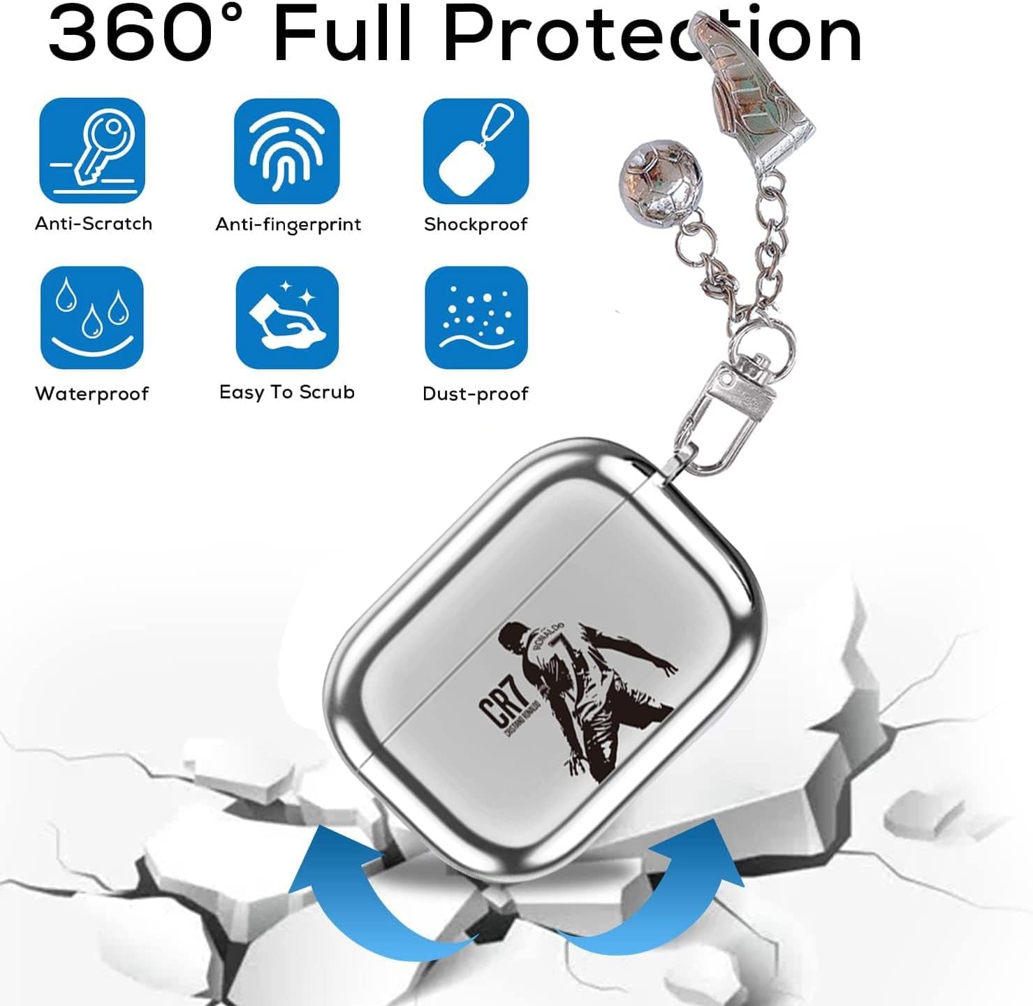 Ptnerbeh Cute Airpod Pro 2 Case,Football Player Theme Pattern Design with Keychain Pendant Silicone Soft Shell Compatible with Airpods Pro 2Nd Generation (2022) Case,Front LED Visible  Ptnerbeh   