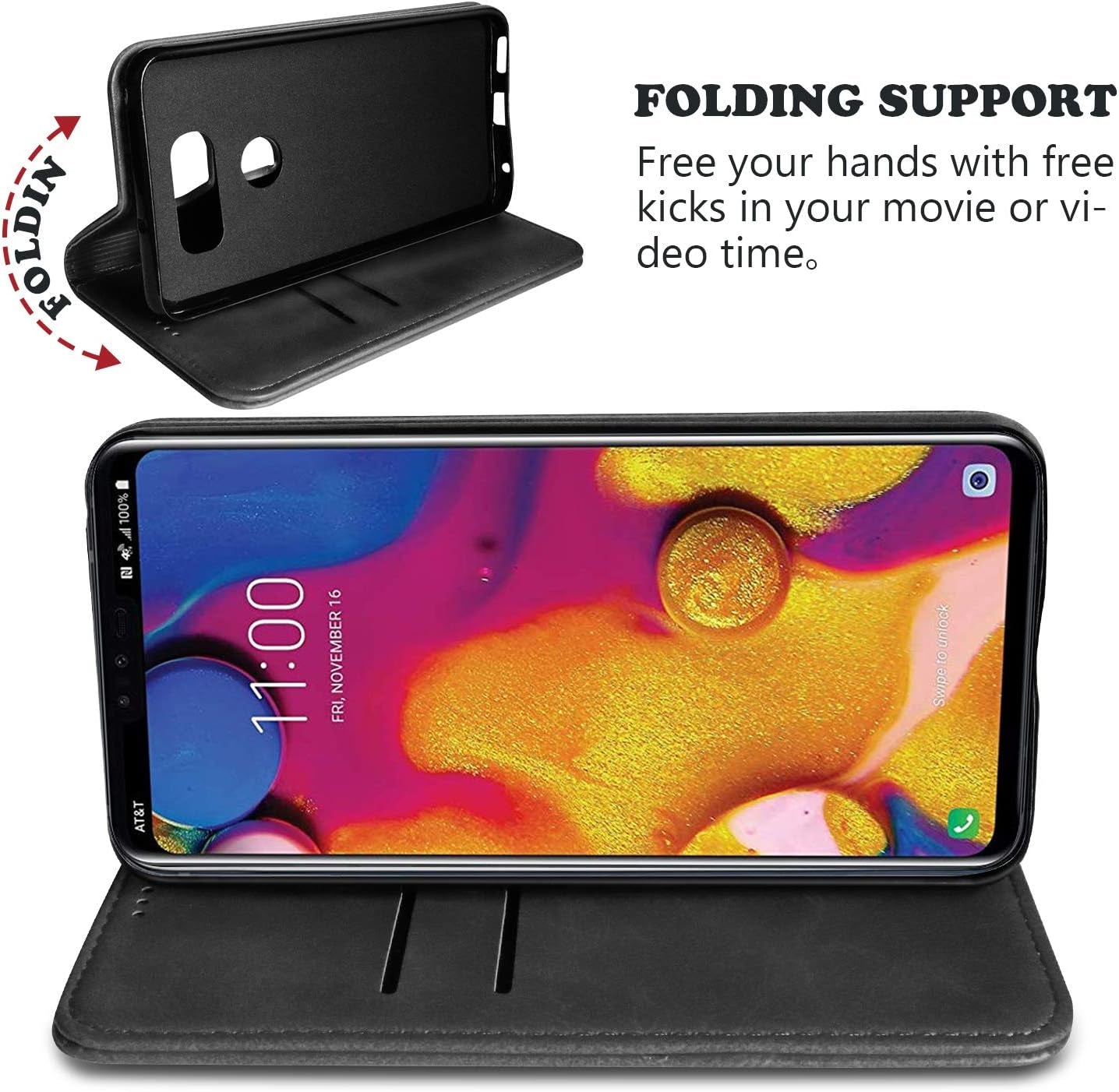 BGTXCZ LG V40 Thinq Case, LG V40 Thinq Wallet Case, [Flip Fold Leather] PU Leather Case with Kickstand Function and ID Credit Card Slot, Magnetic Closure Phone Cover for LG V40 Thinq (Black)  Xiaoki   